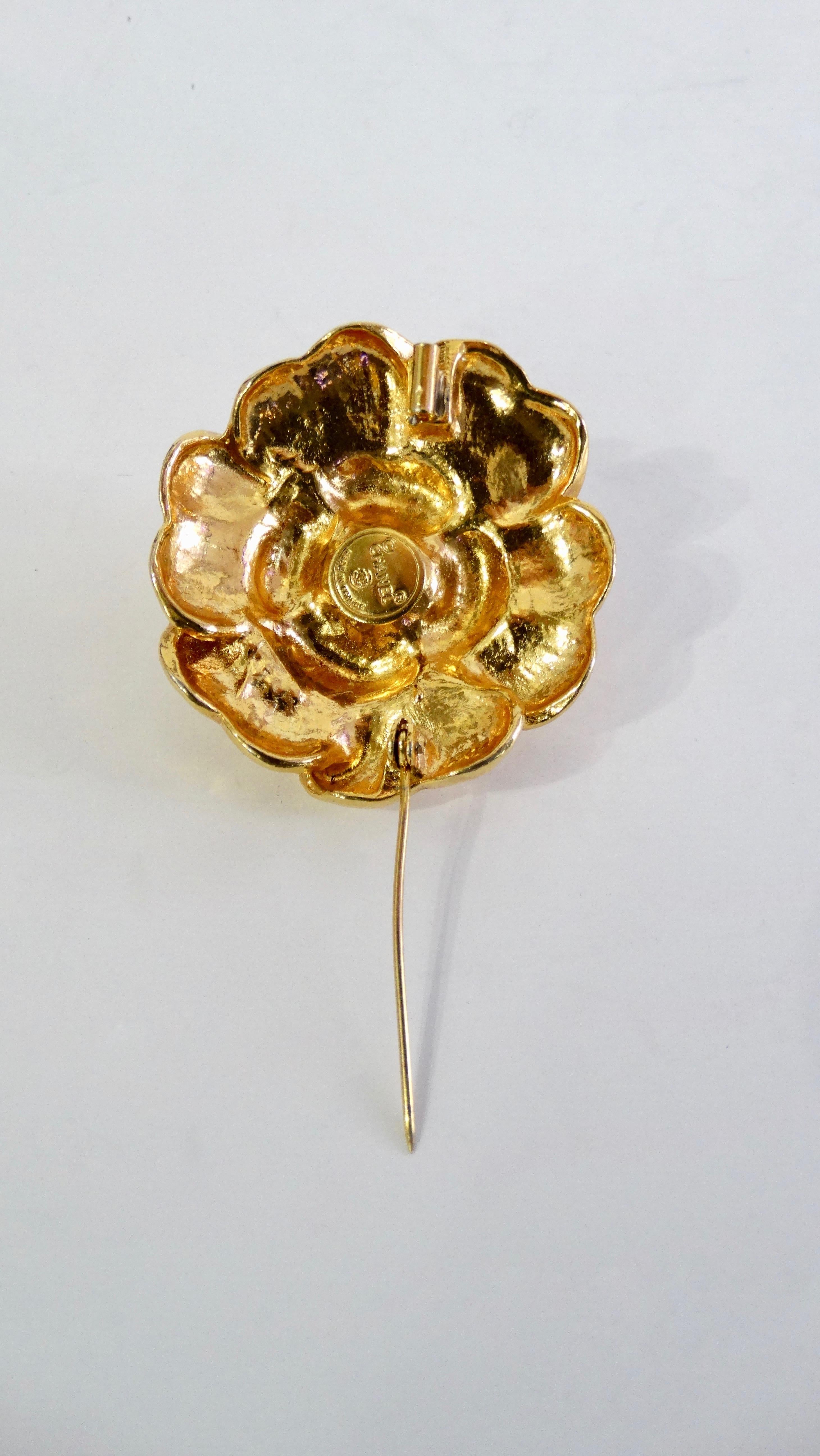 Chanel 1980s Gold Camellia Flower Brooch In Good Condition In Scottsdale, AZ