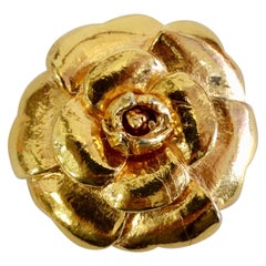Retro Chanel 1980s Gold Camellia Flower Brooch