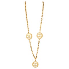 Chanel 1980s Gold Link Necklace With Signature Medallion Charms