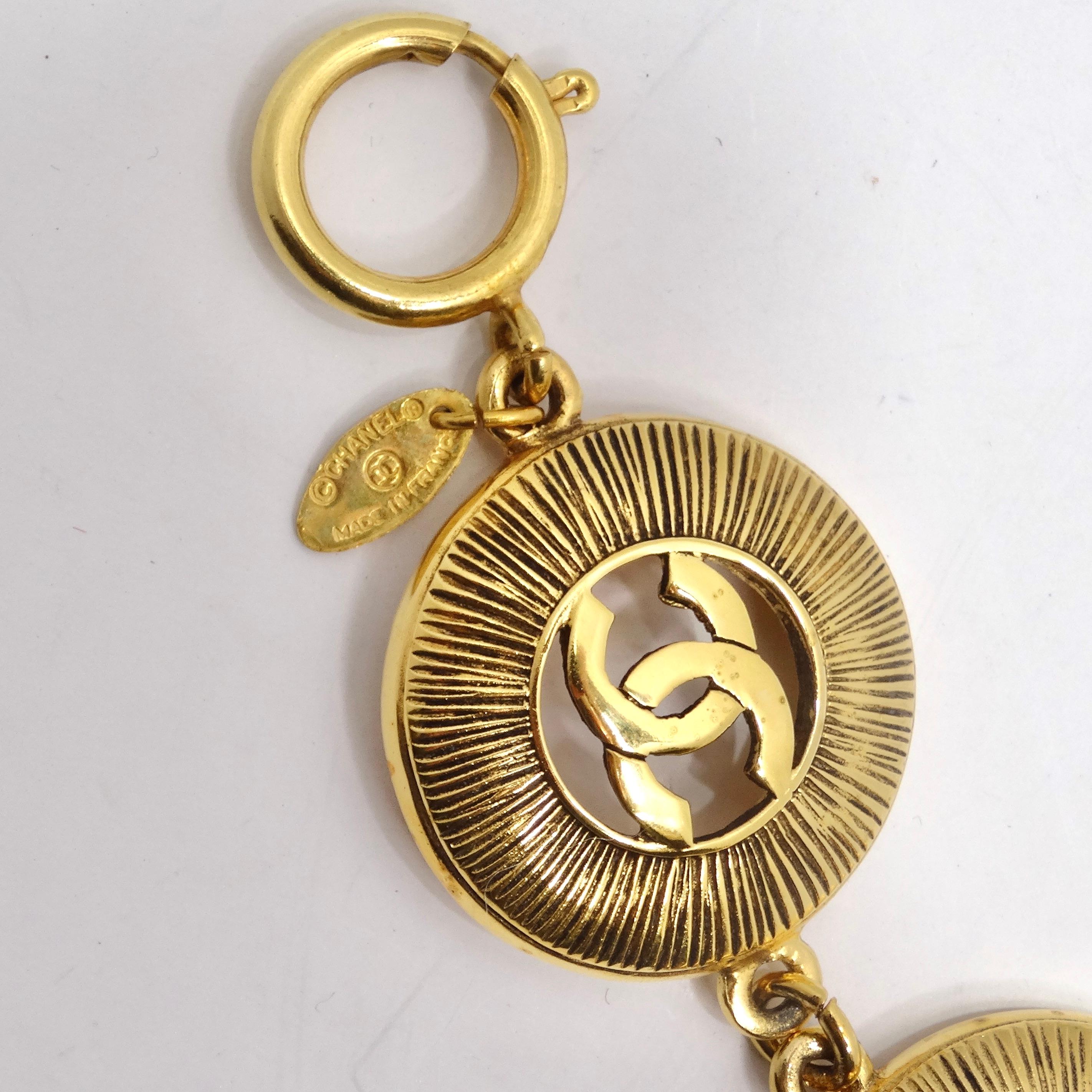 Women's or Men's Chanel 1980s Gold Metal Medallion Coin CC Link Bracelet For Sale
