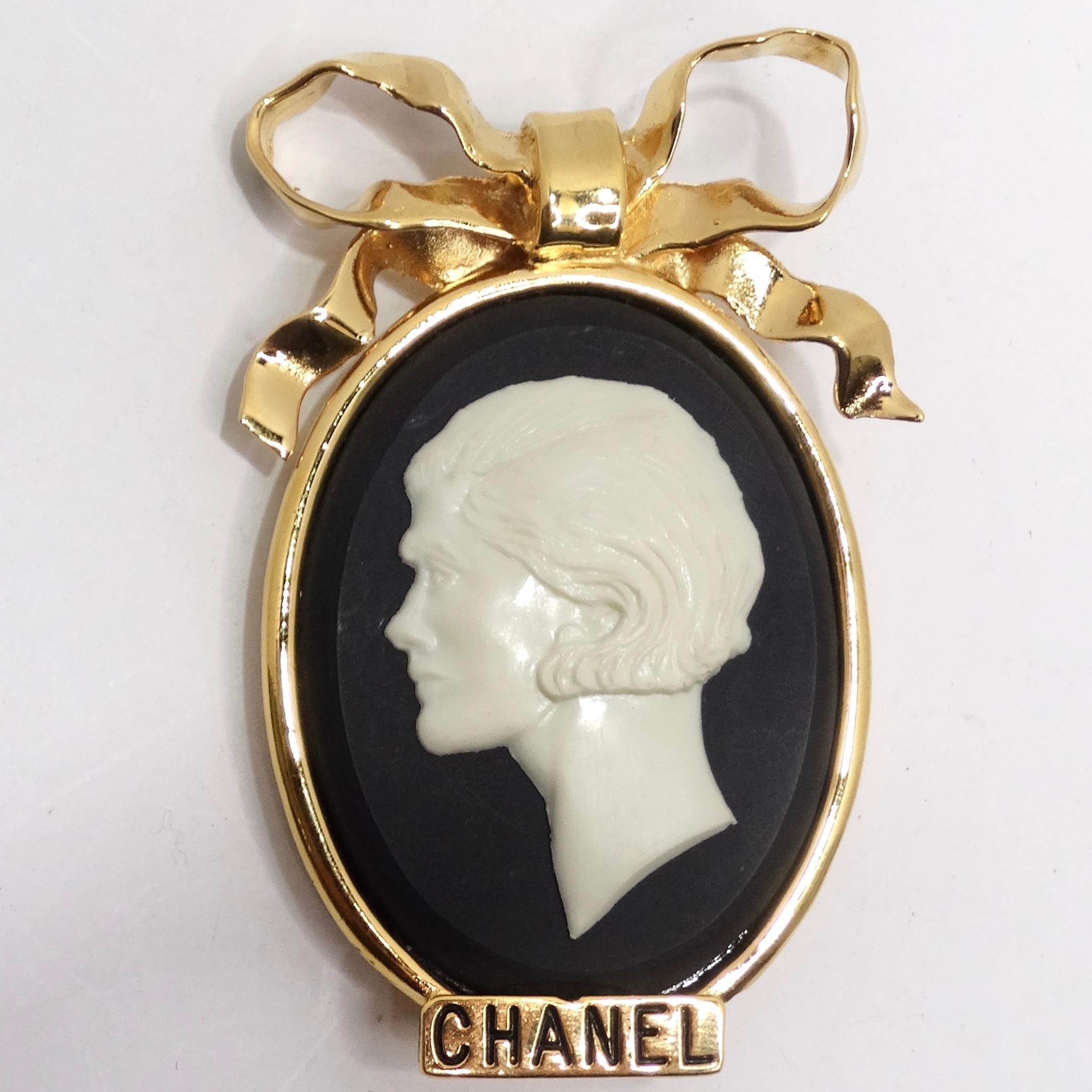 Chanel 1980s Gold Tone Cameo Brooch For Sale 1