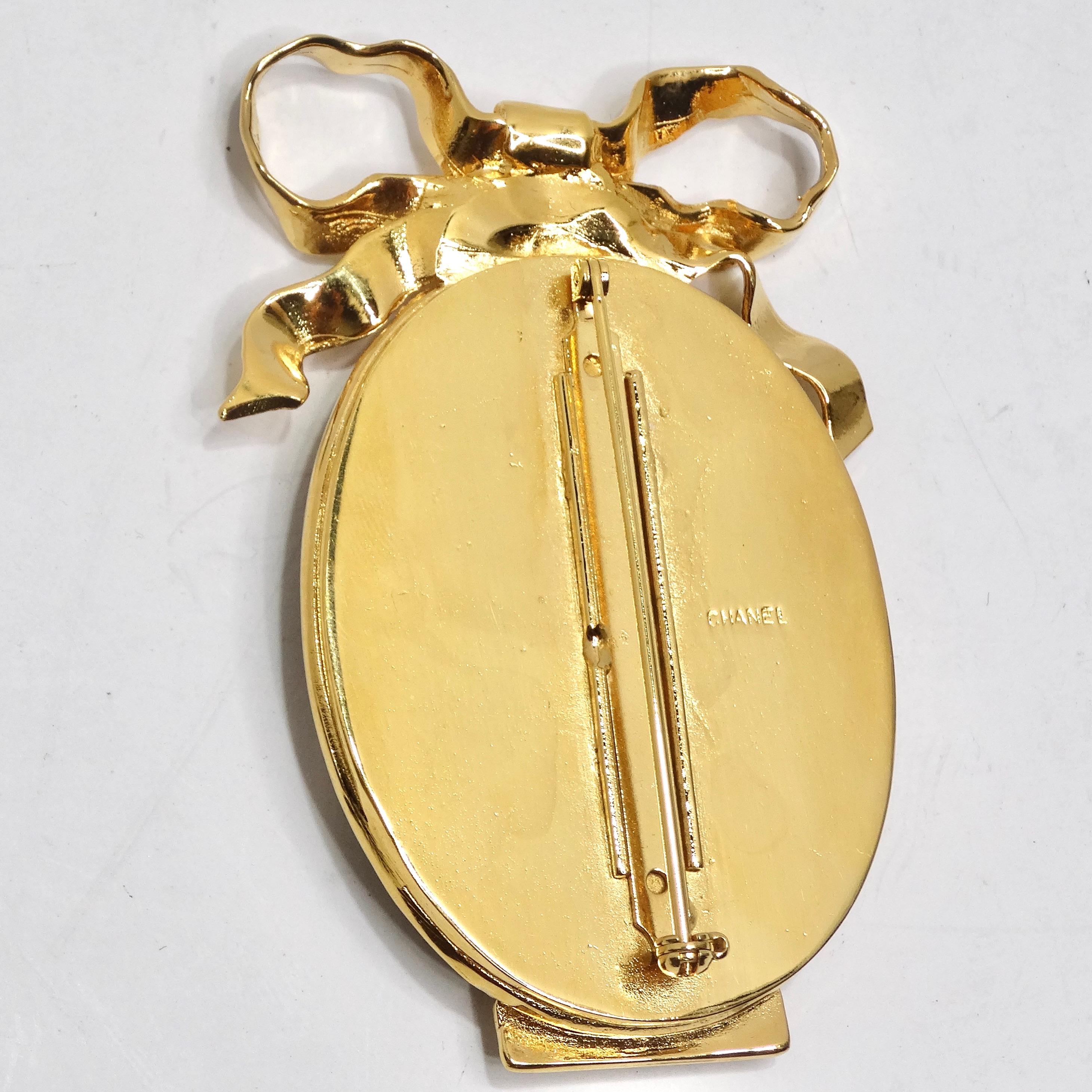 Chanel 1980s Gold Tone Cameo Brooch For Sale 2