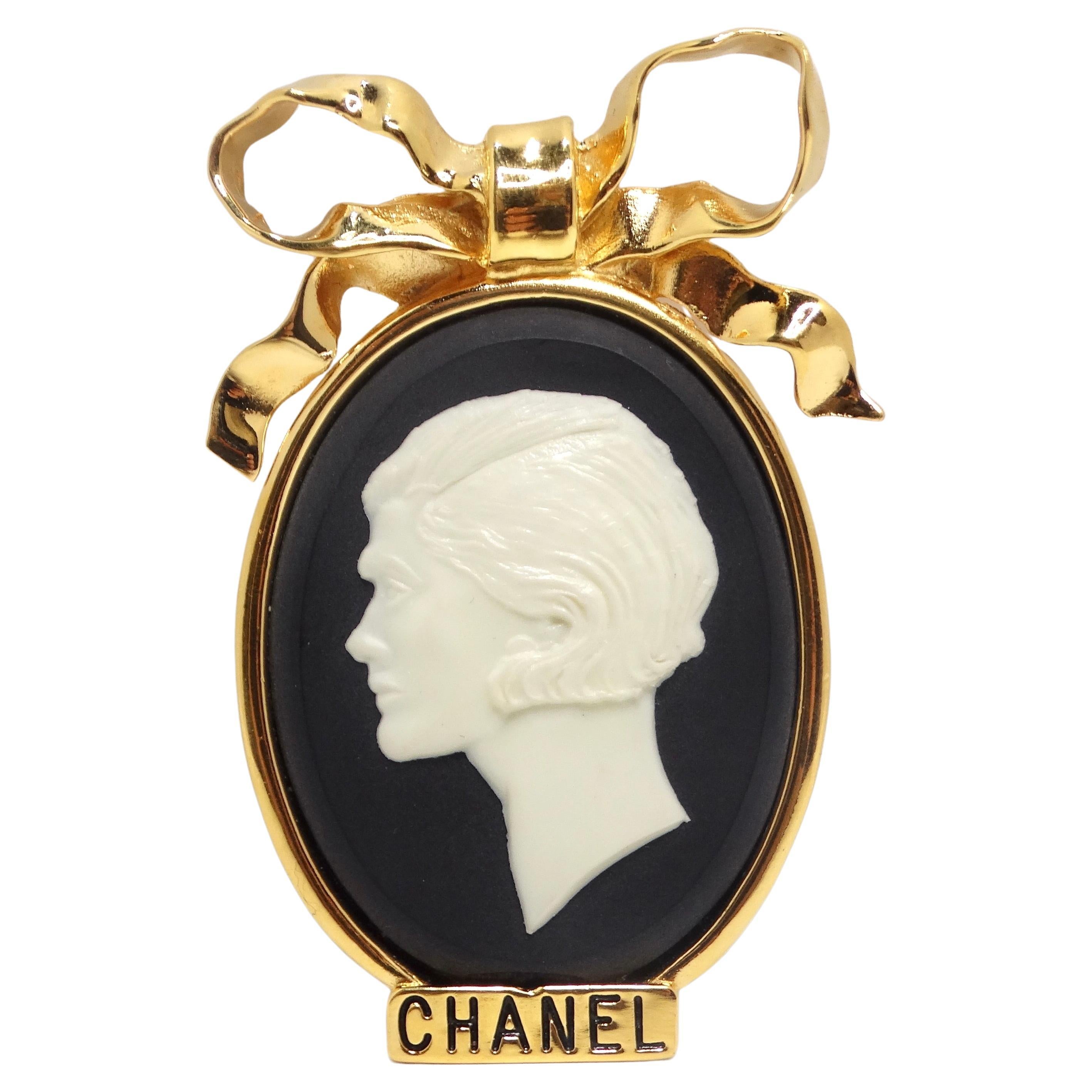 Chanel 1980s Gold Tone Cameo Brooch For Sale