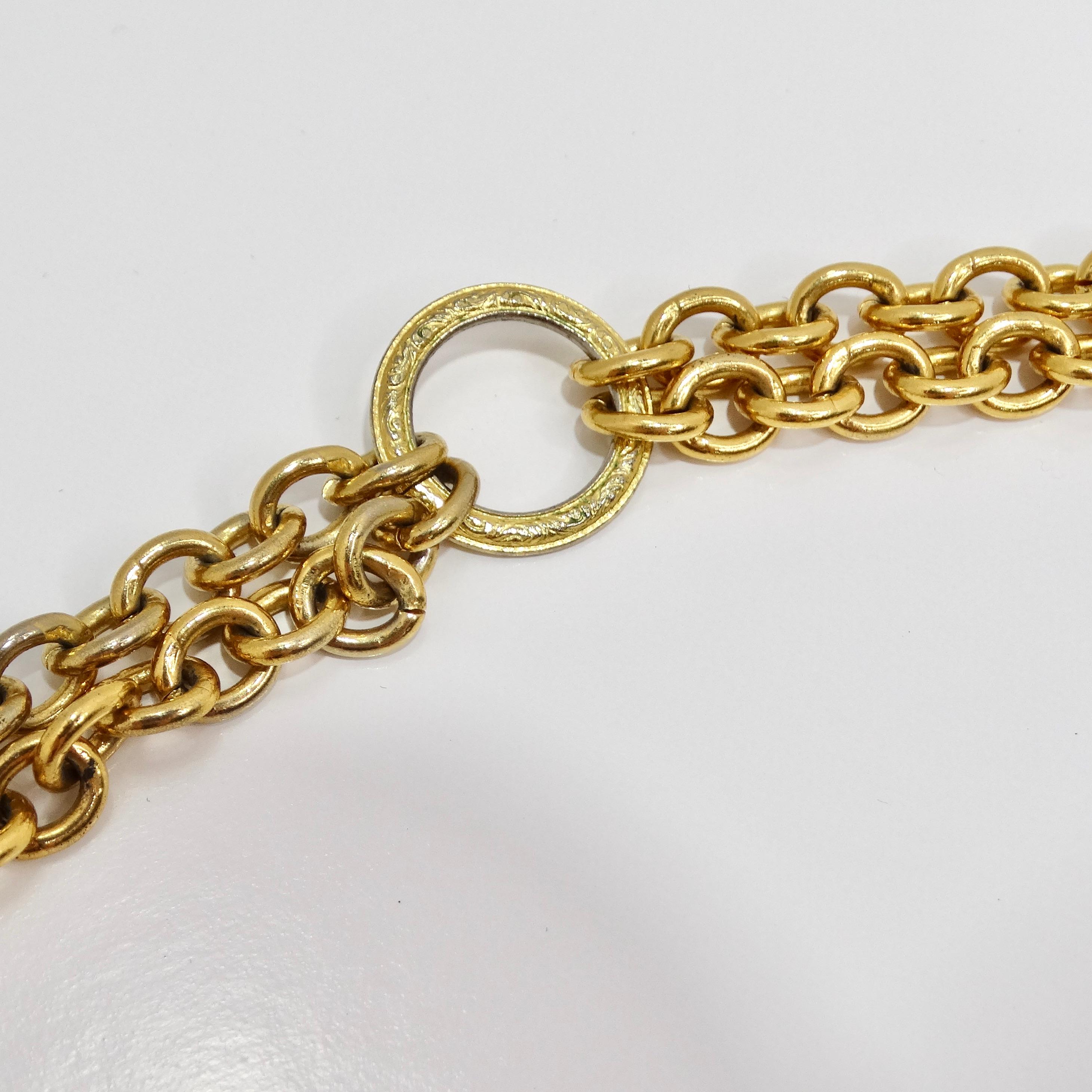 Women's or Men's Chanel 1980s Gold Tone Flap Bag Necklace For Sale