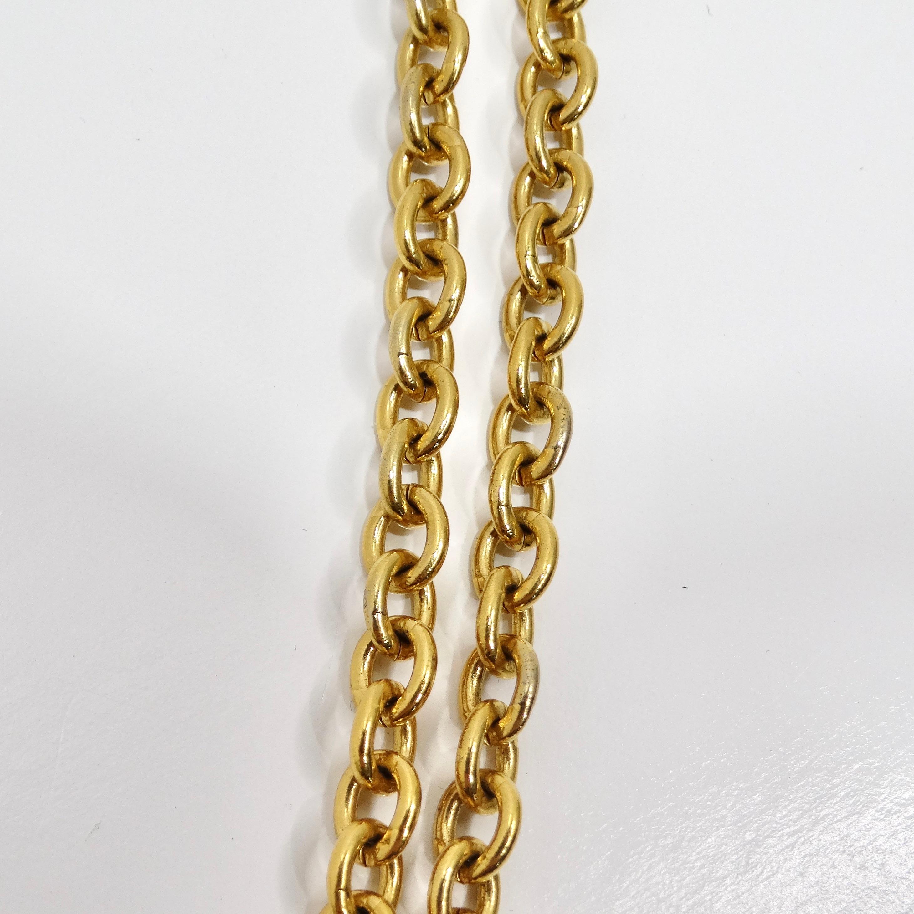 Chanel 1980s Gold Tone Flap Bag Necklace For Sale 1