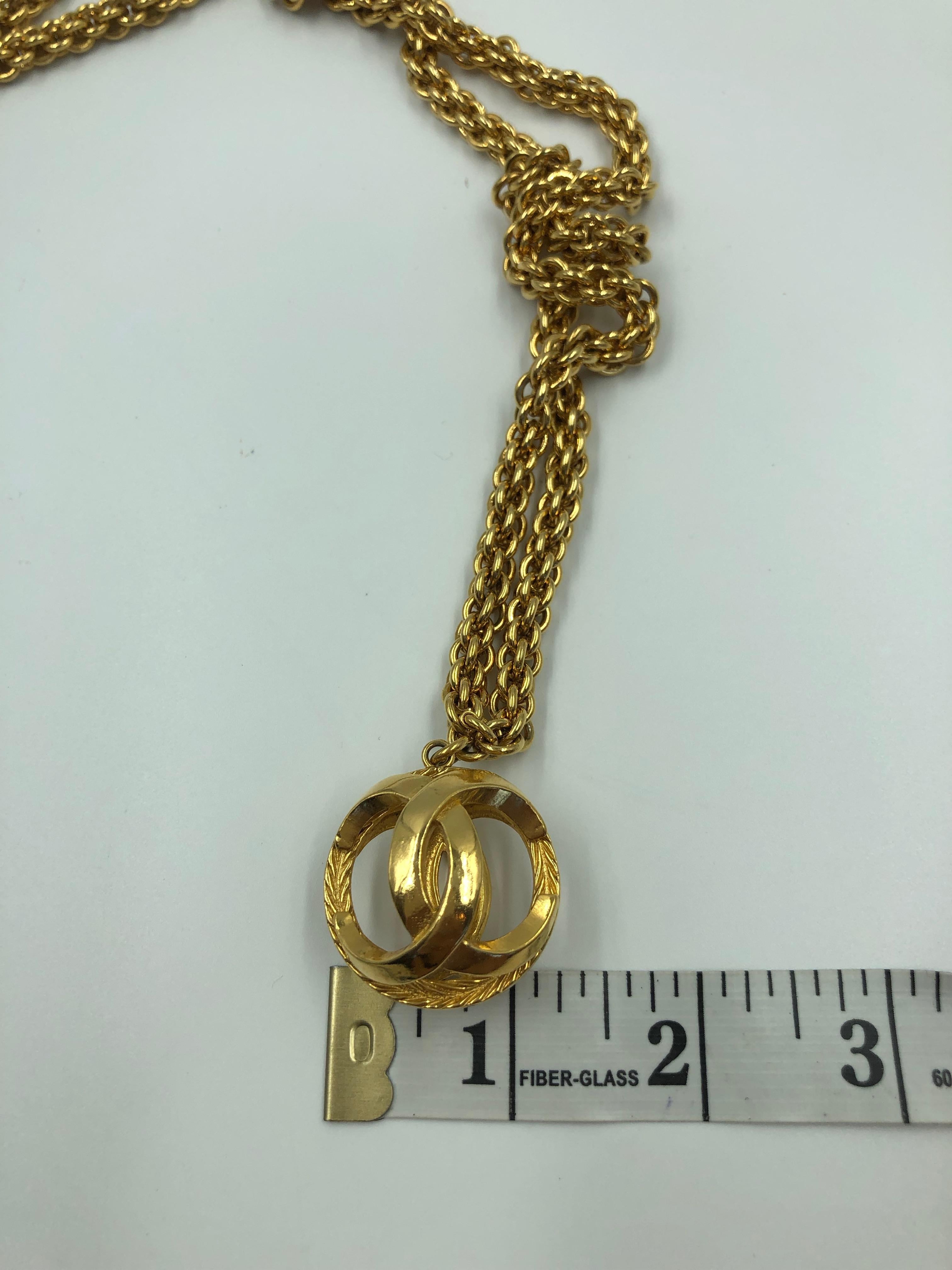 Chanel 1980's Gold Tone Necklace with 3D Orb Monogram Double C Pendant 3