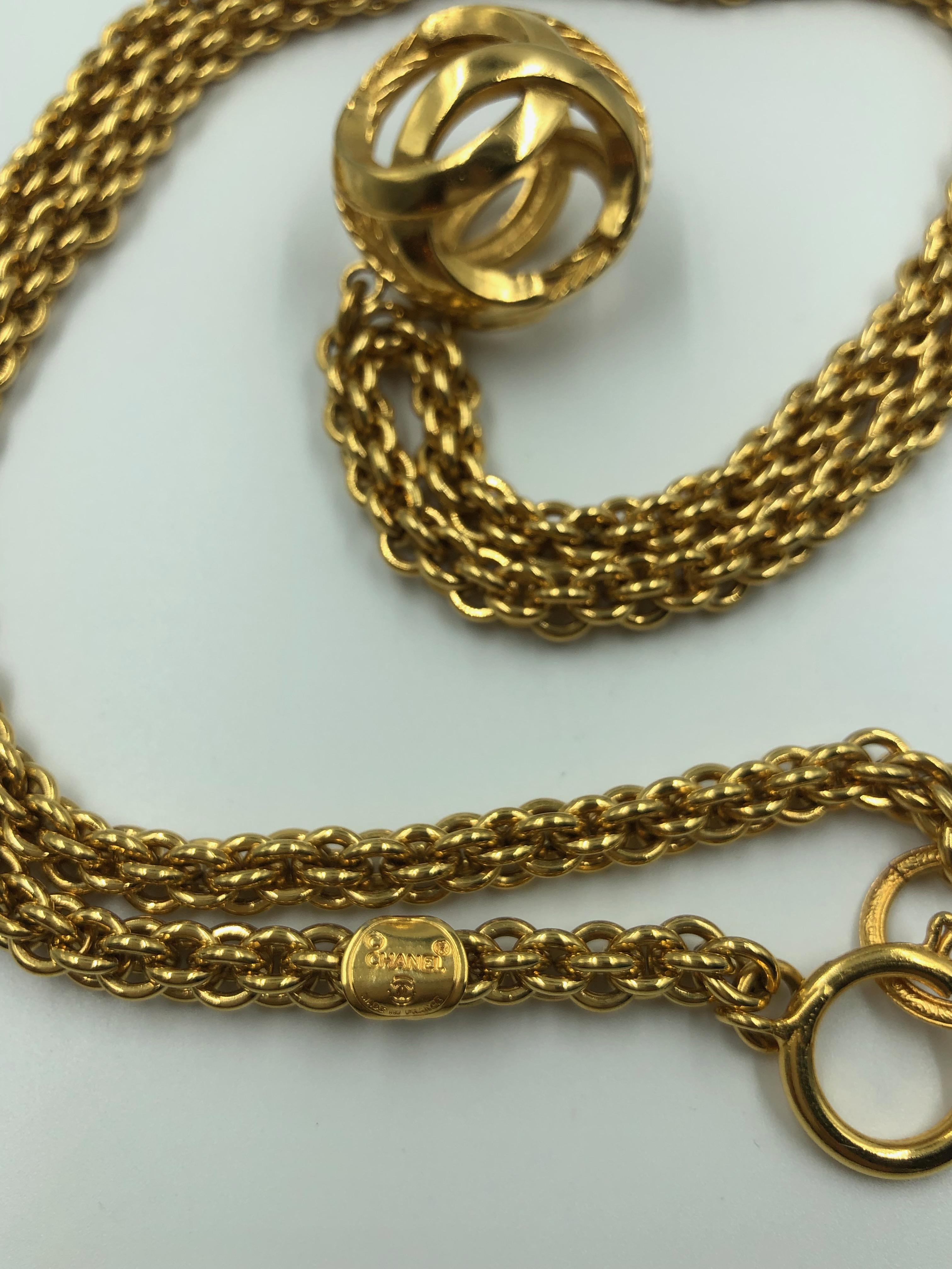 Chanel 1980's Gold Tone Necklace with 3D Orb Monogram Double C Pendant 5