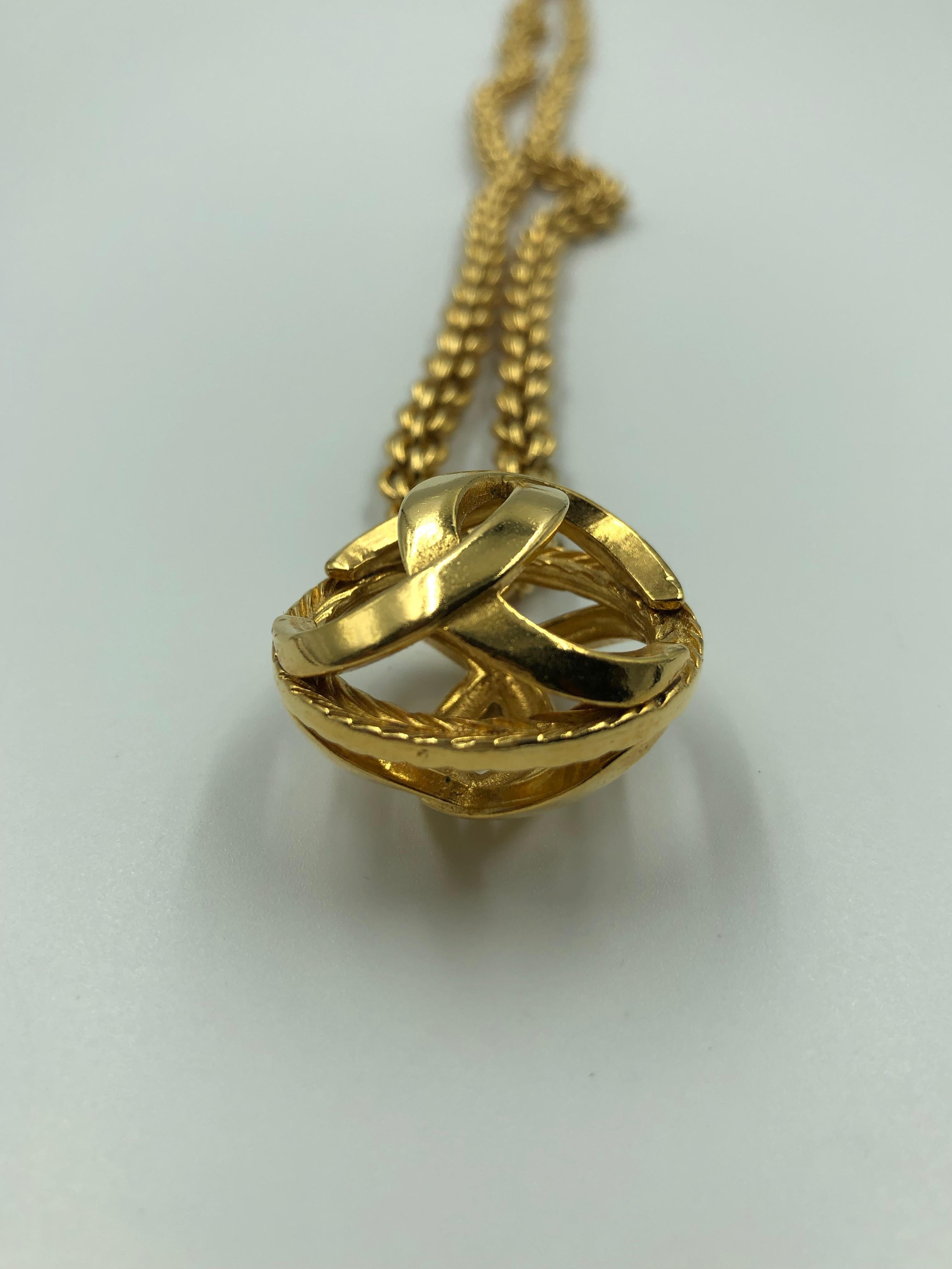 Chanel 1980's Gold Tone Necklace with 3D Orb Monogram Double C Pendant In Good Condition In Los Angeles, CA