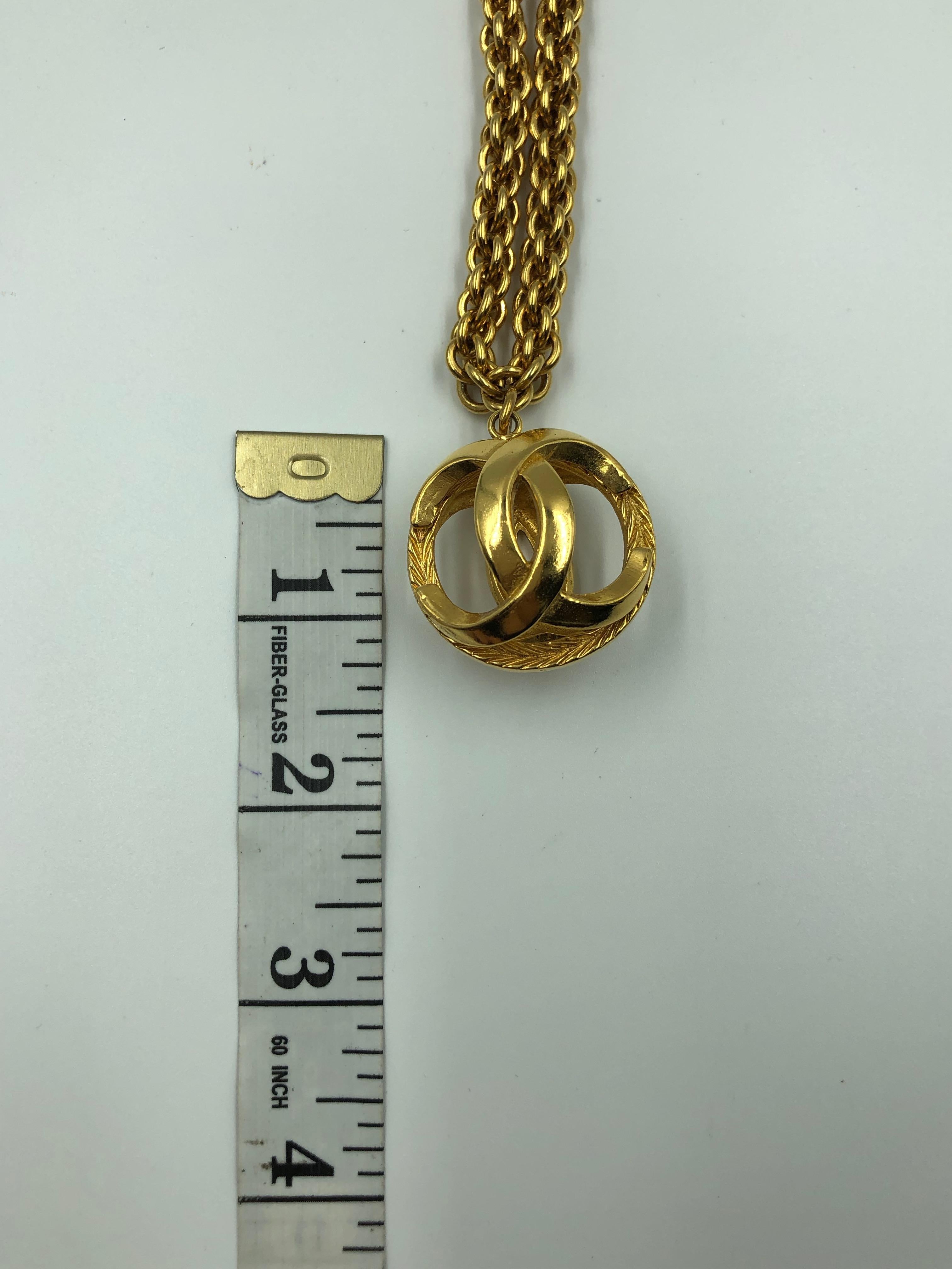 Chanel 1980's Gold Tone Necklace with 3D Orb Monogram Double C Pendant 1