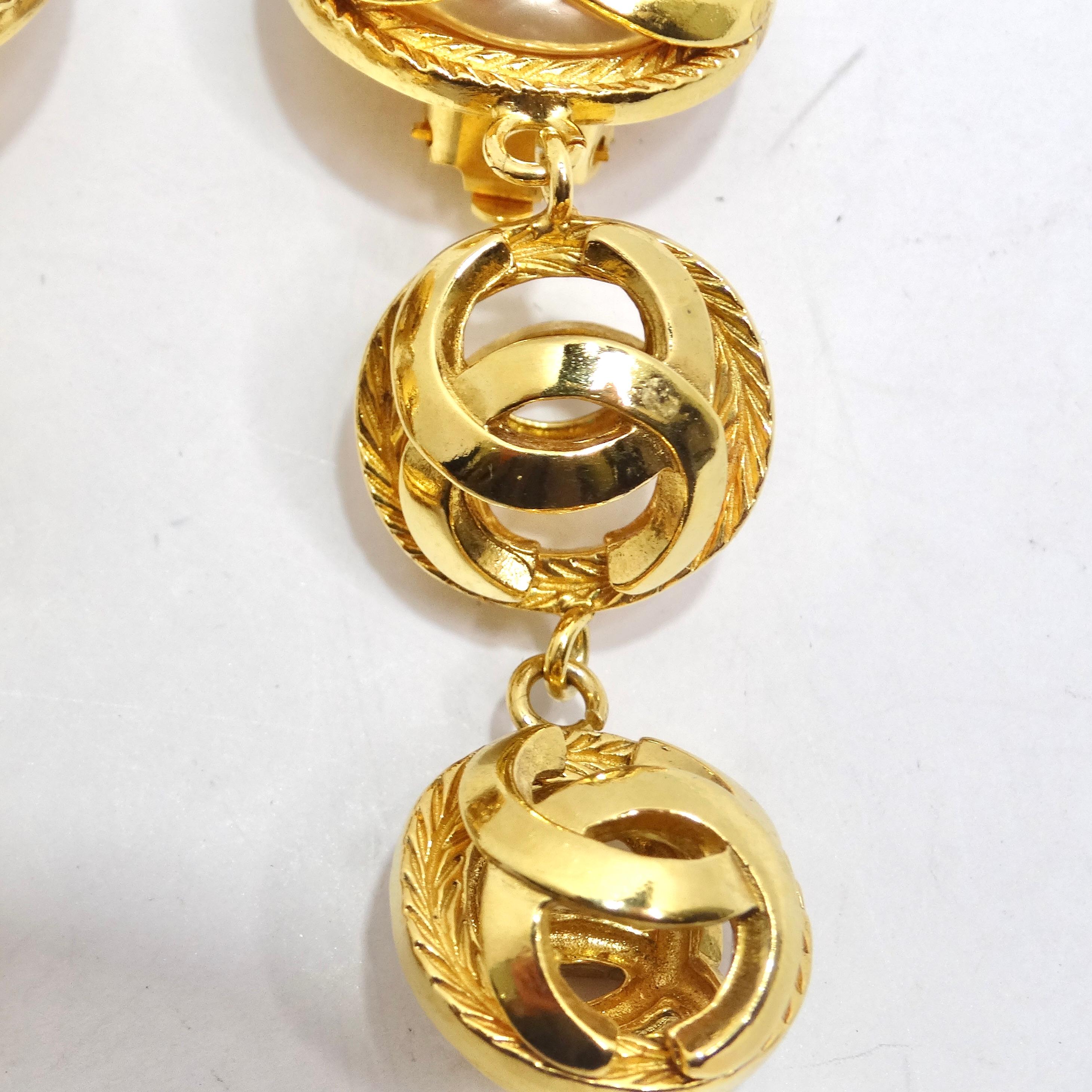 Chanel 1980s Gold Tone Pearl Drop Earrings For Sale 1
