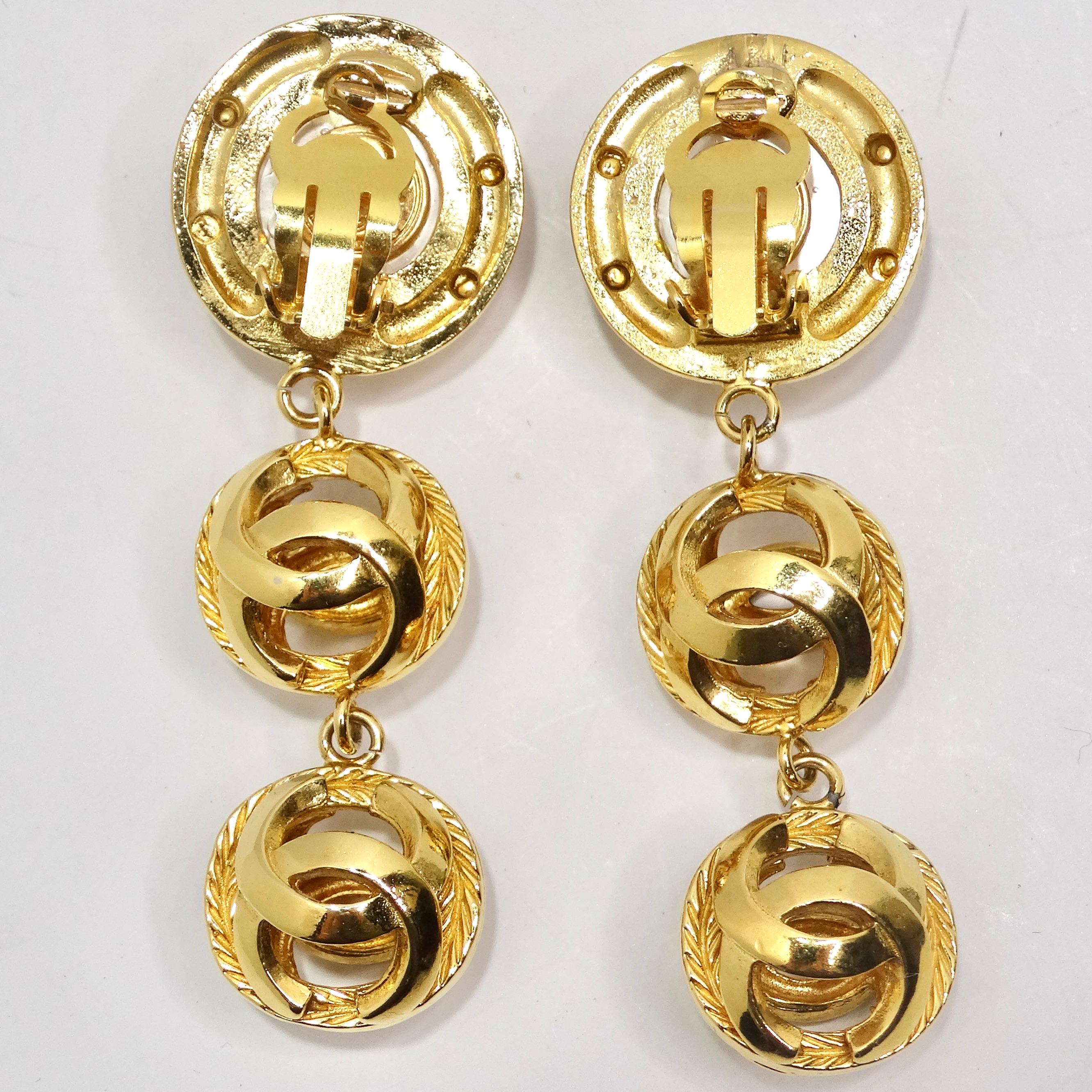 Chanel 1980s Gold Tone Pearl Drop Earrings For Sale 2
