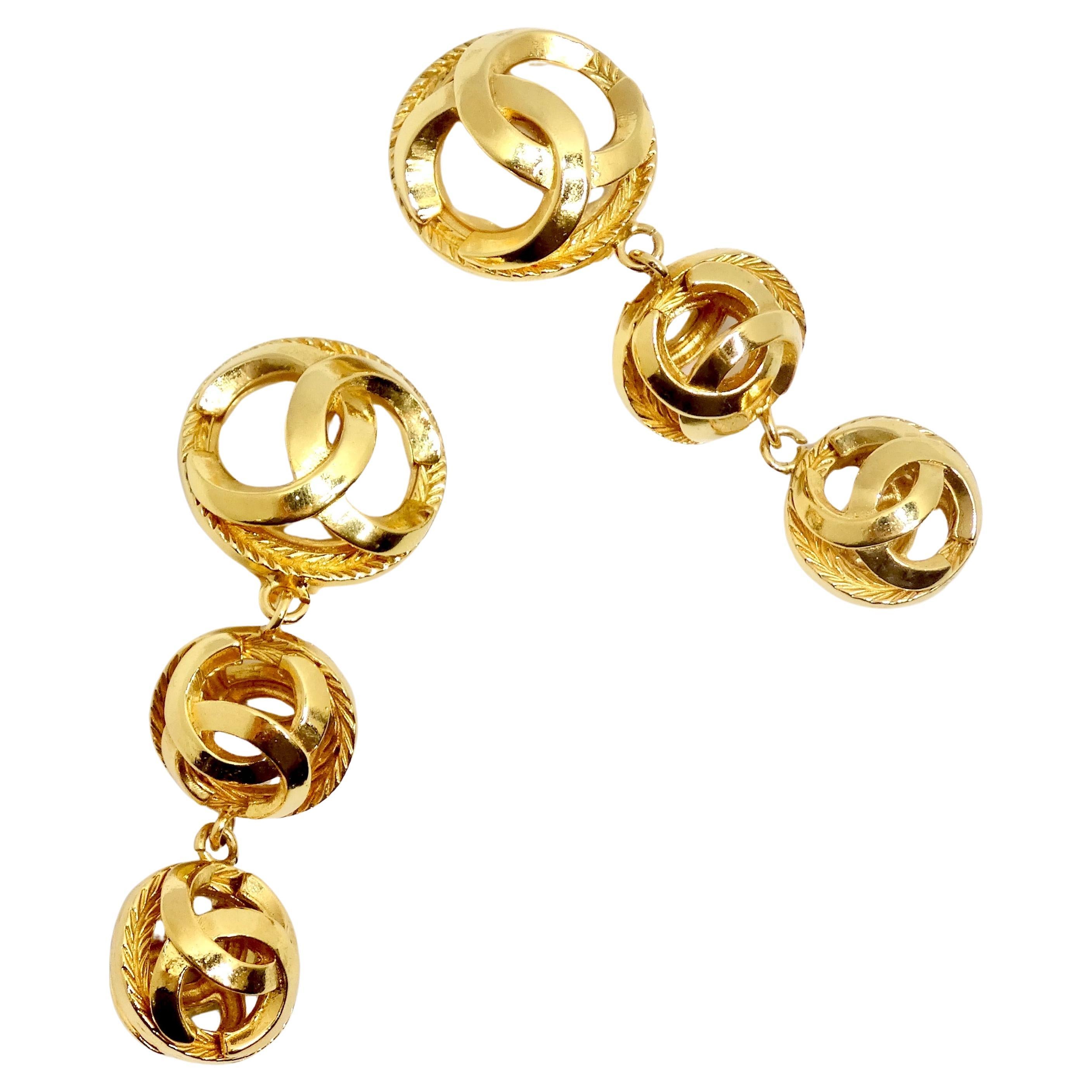 Chanel 1980s Gold Tone Pearl Drop Earrings For Sale