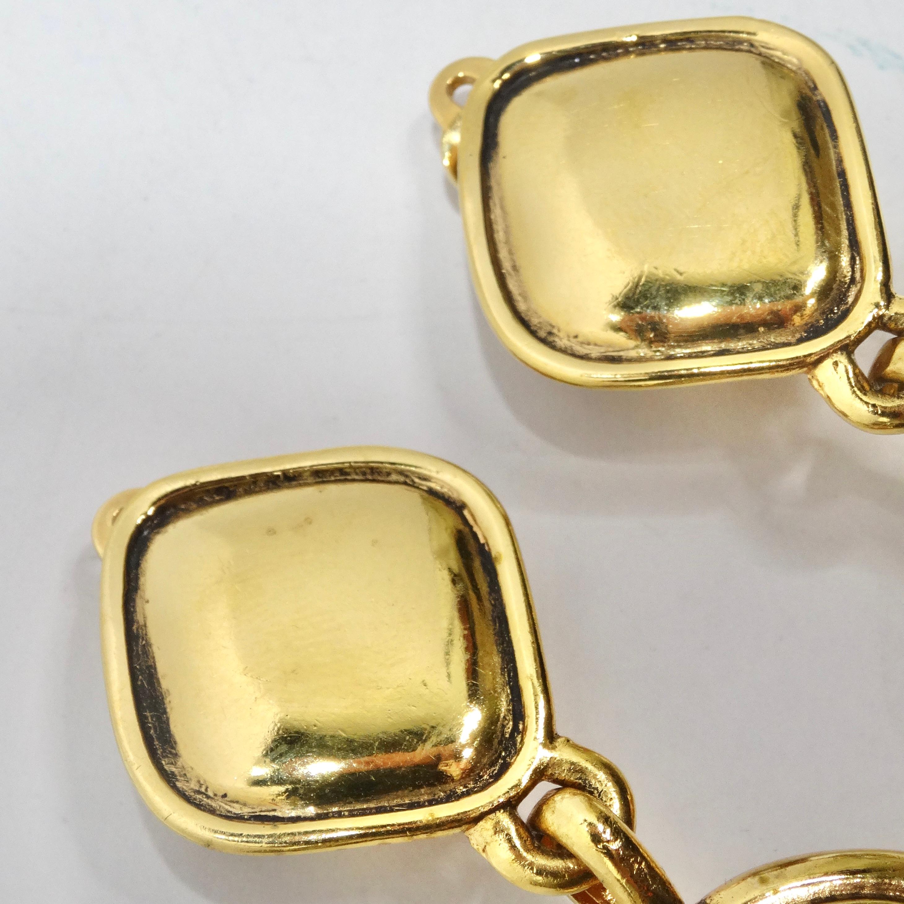 Chanel 1980s Gold Tone Quilted Drop Earrings For Sale 1
