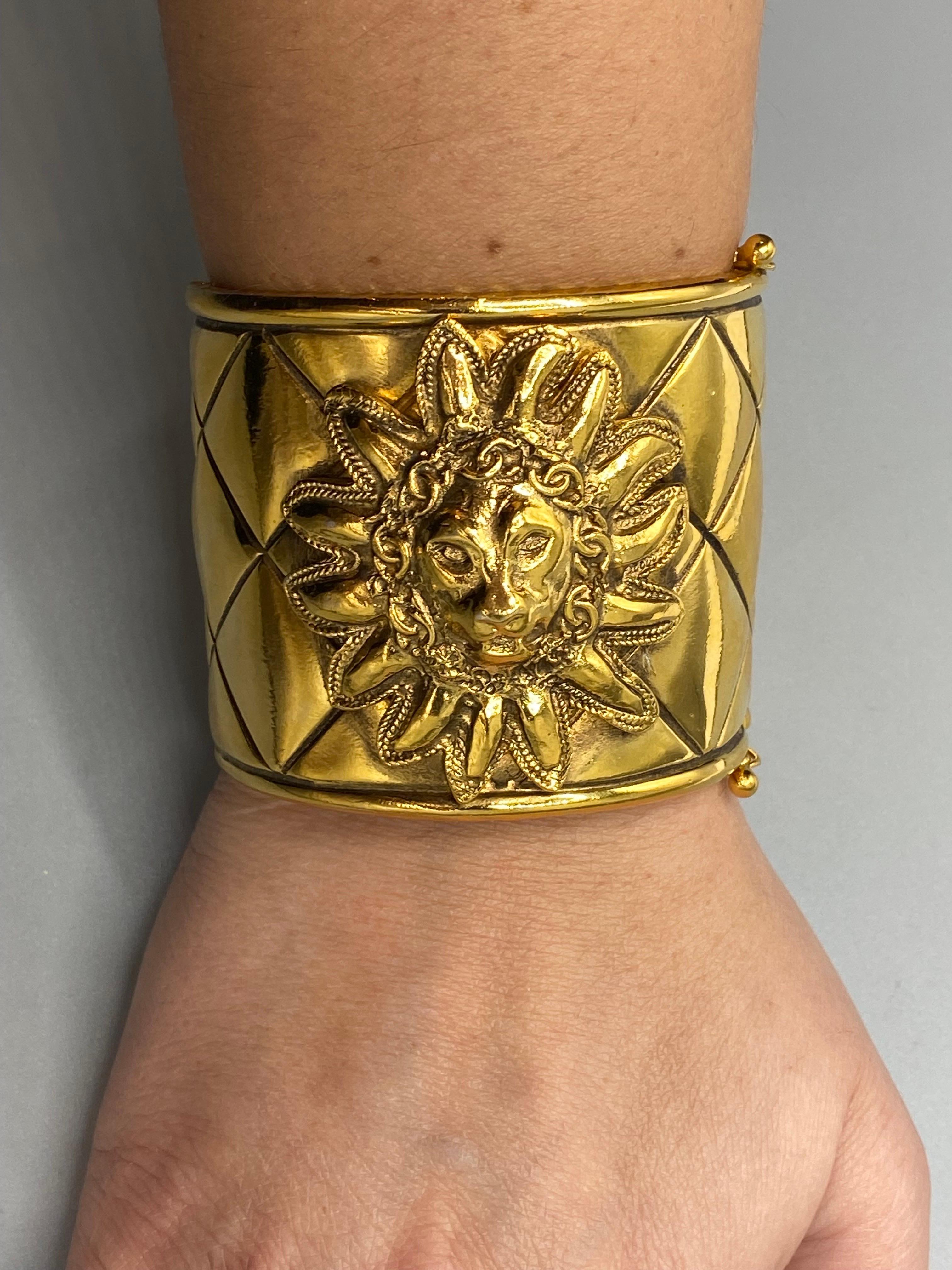 Chanel 1980s Iconic Gold Lion Face Cuff by Robert Goosens For Sale 12