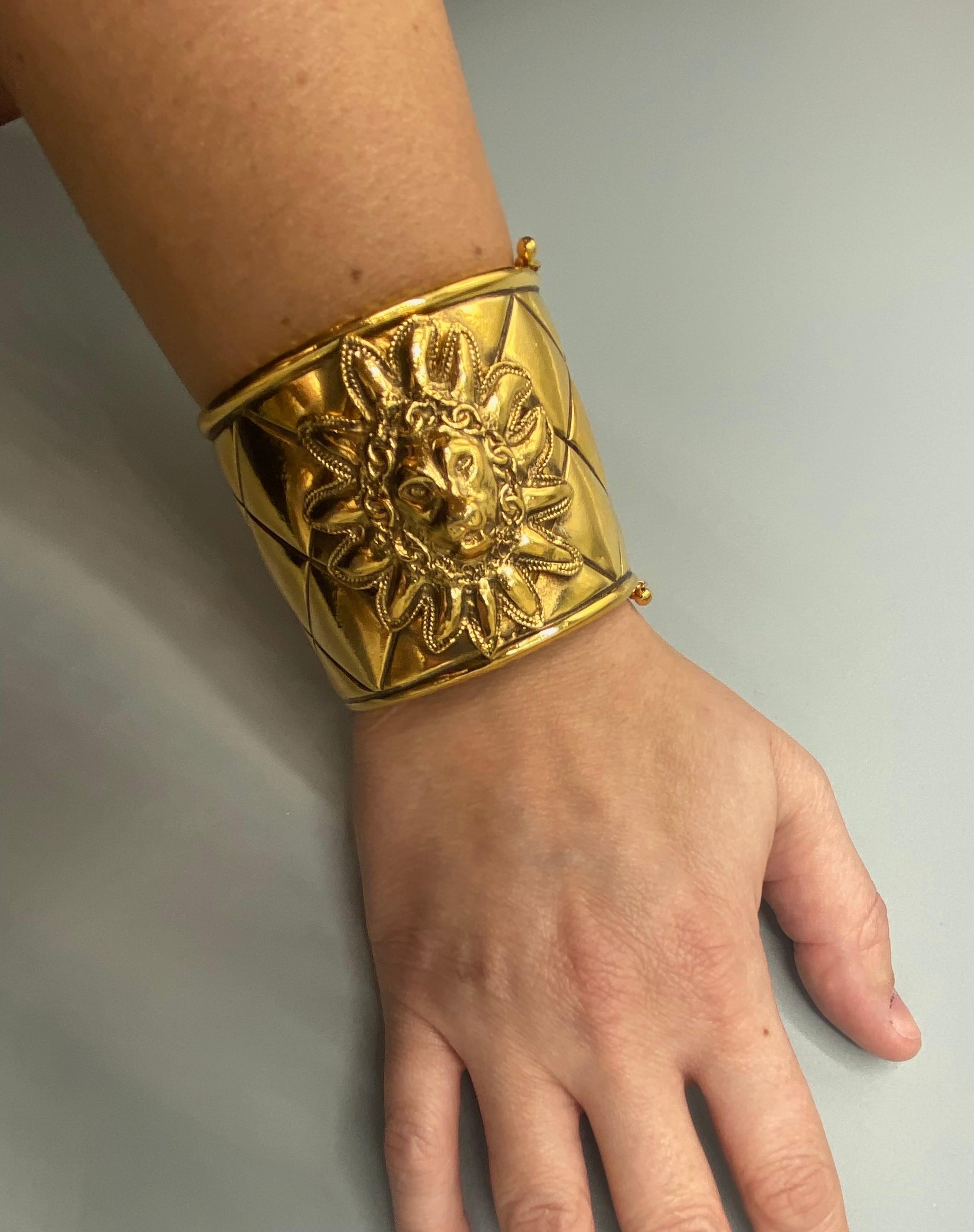 Chanel 1980s Iconic Gold Lion Face Cuff by Robert Goosens For Sale 13