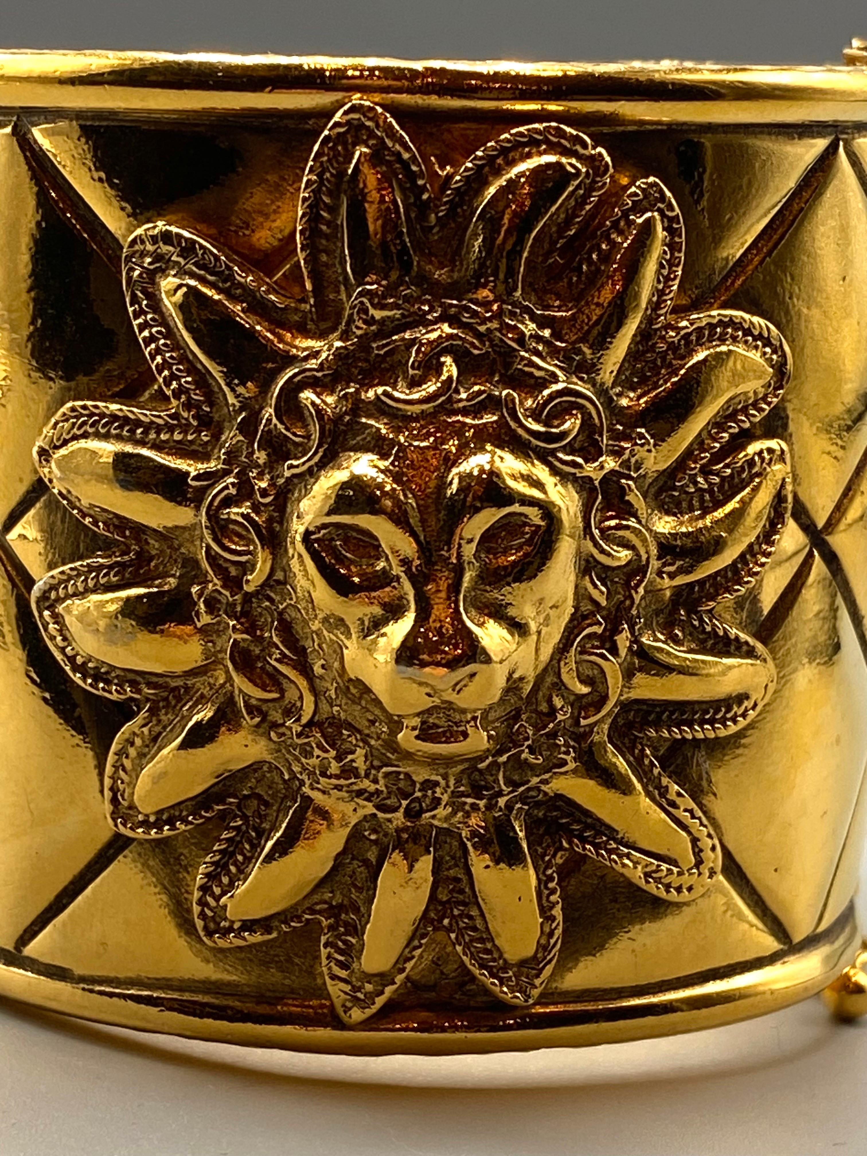 Chanel 1980s Iconic Gold Lion Face Cuff by Robert Goosens For Sale 3