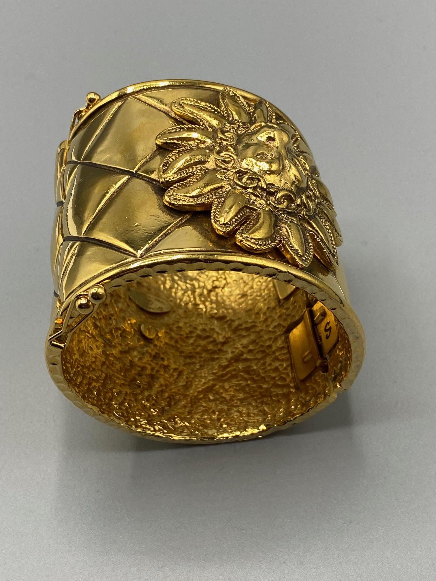 Chanel 1980s Iconic Gold Lion Face Cuff by Robert Goosens For Sale 5