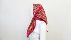 Chanel 1980s Jewels & Pearls Magenta Silk Scarf
