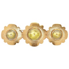 Chanel 1980s Large Gold Brooch With Gripoix Glass Cabochons