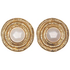 Retro Chanel 1980s Large Gold Gilt Pearl Earrings