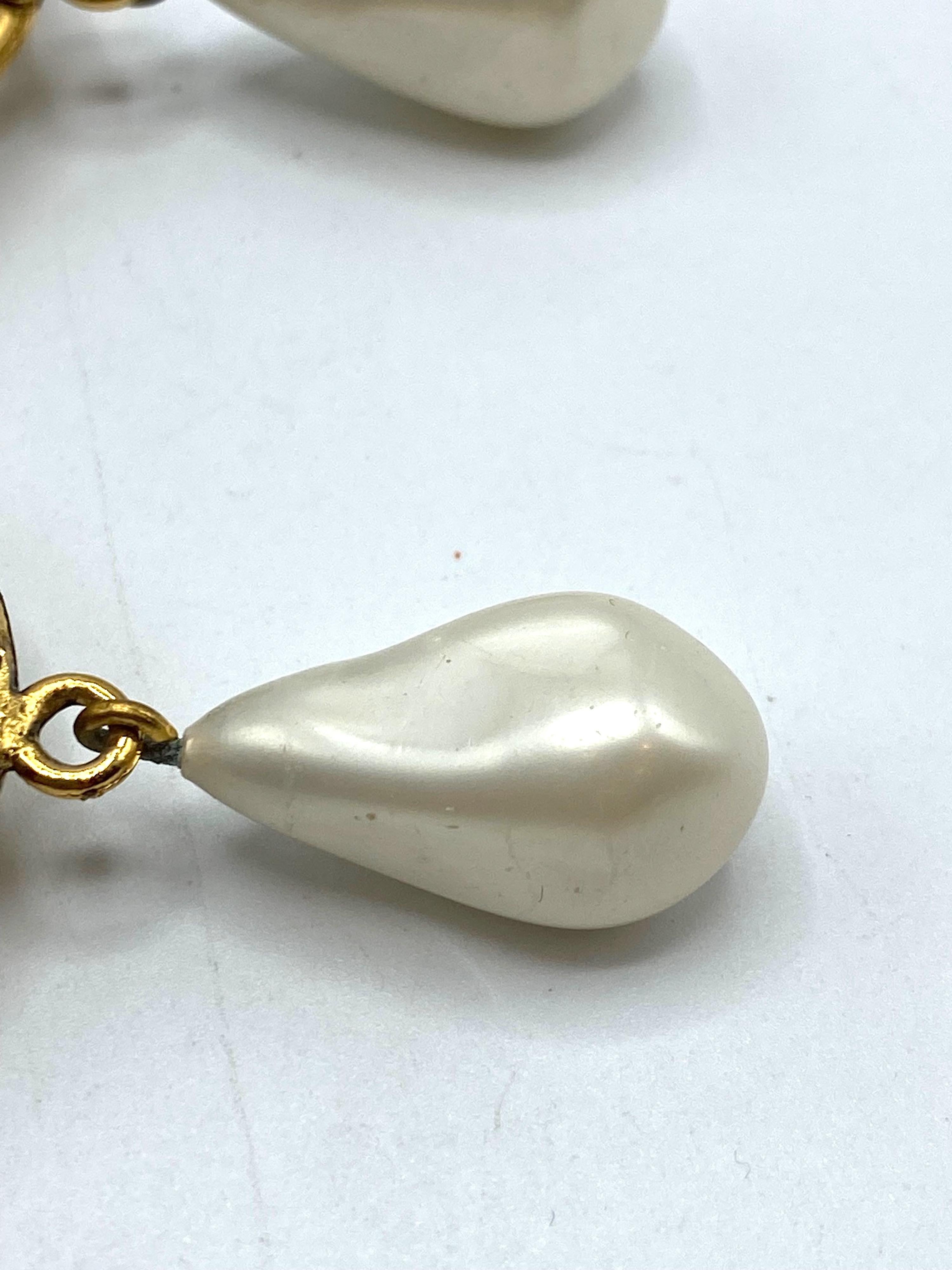 Chanel 1980s Large Gold & Pearl Pendant Earrings attr. Robert Goossens For Sale 9