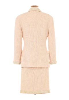 Chanel 1980s Light Pink Tweed With Cream Embroidery Skirt Suit