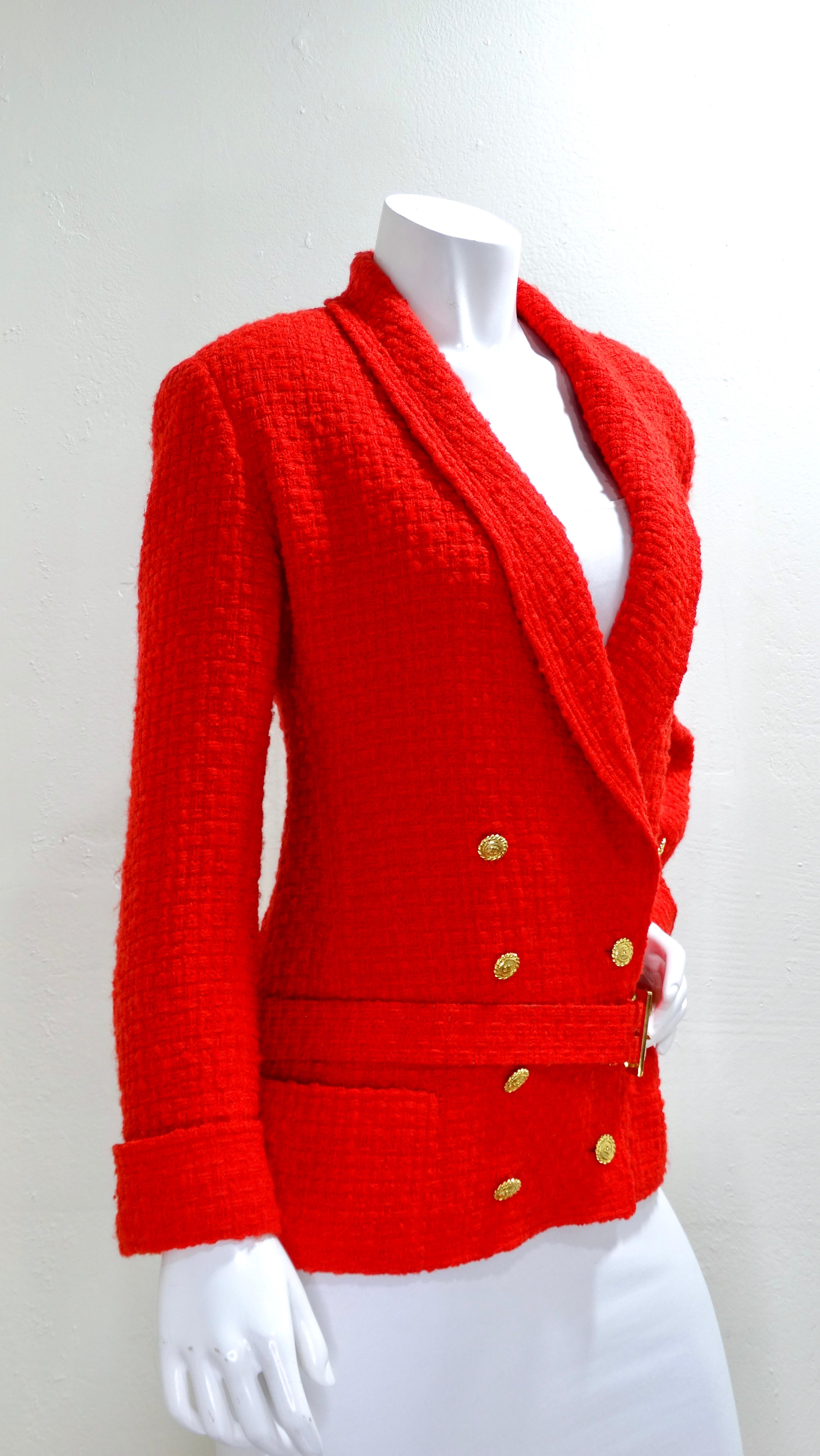 red boucle blazer