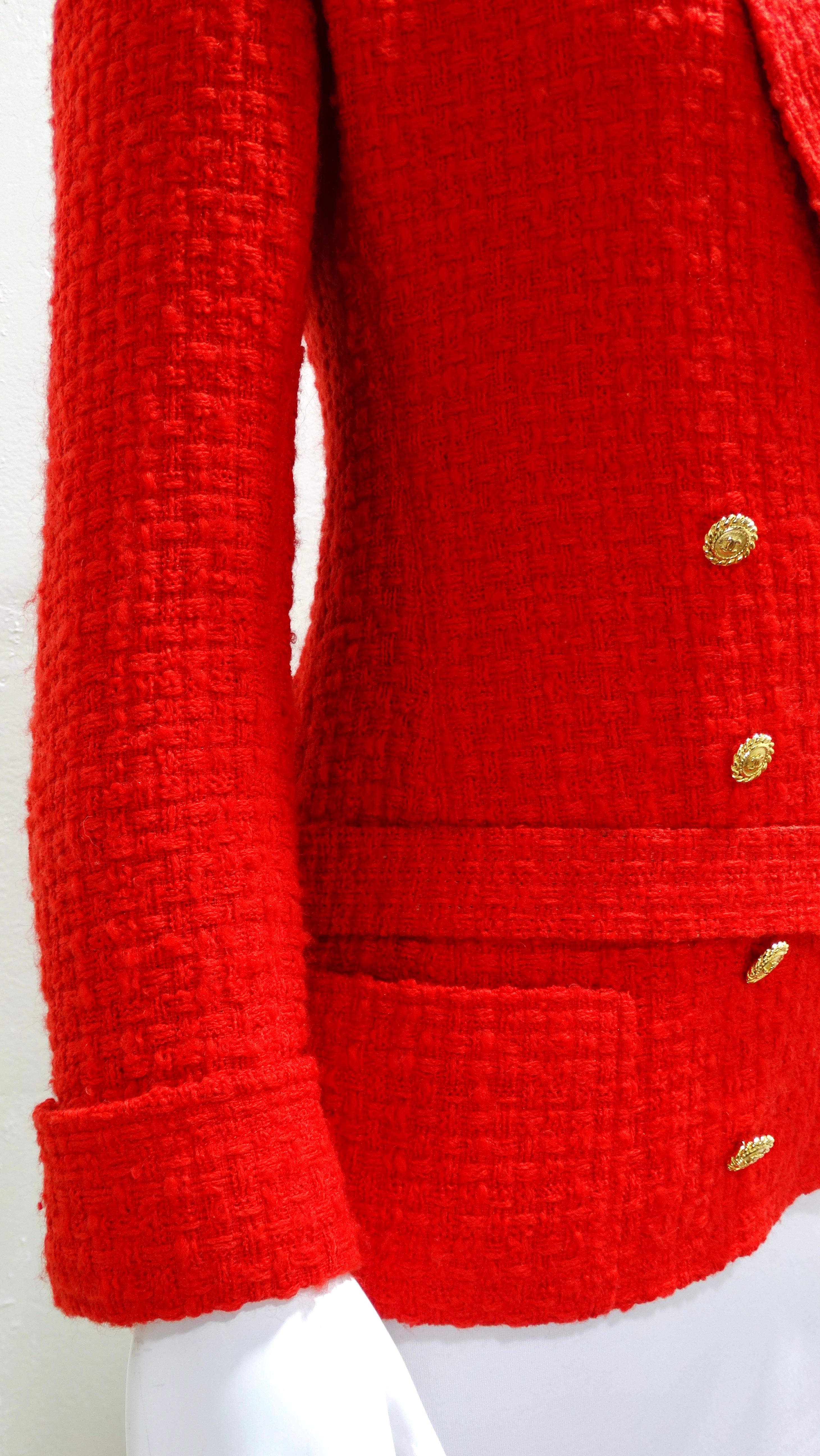 Women's CHANEL 1980's Lipstick Red Boucle Wool Blazer