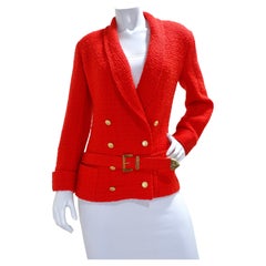 Vintage CHANEL 1980's Lipstick Red Boucle Wool Blazer