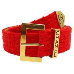 Retro Chanel 1980s Lipstick Red Tweed Belt 