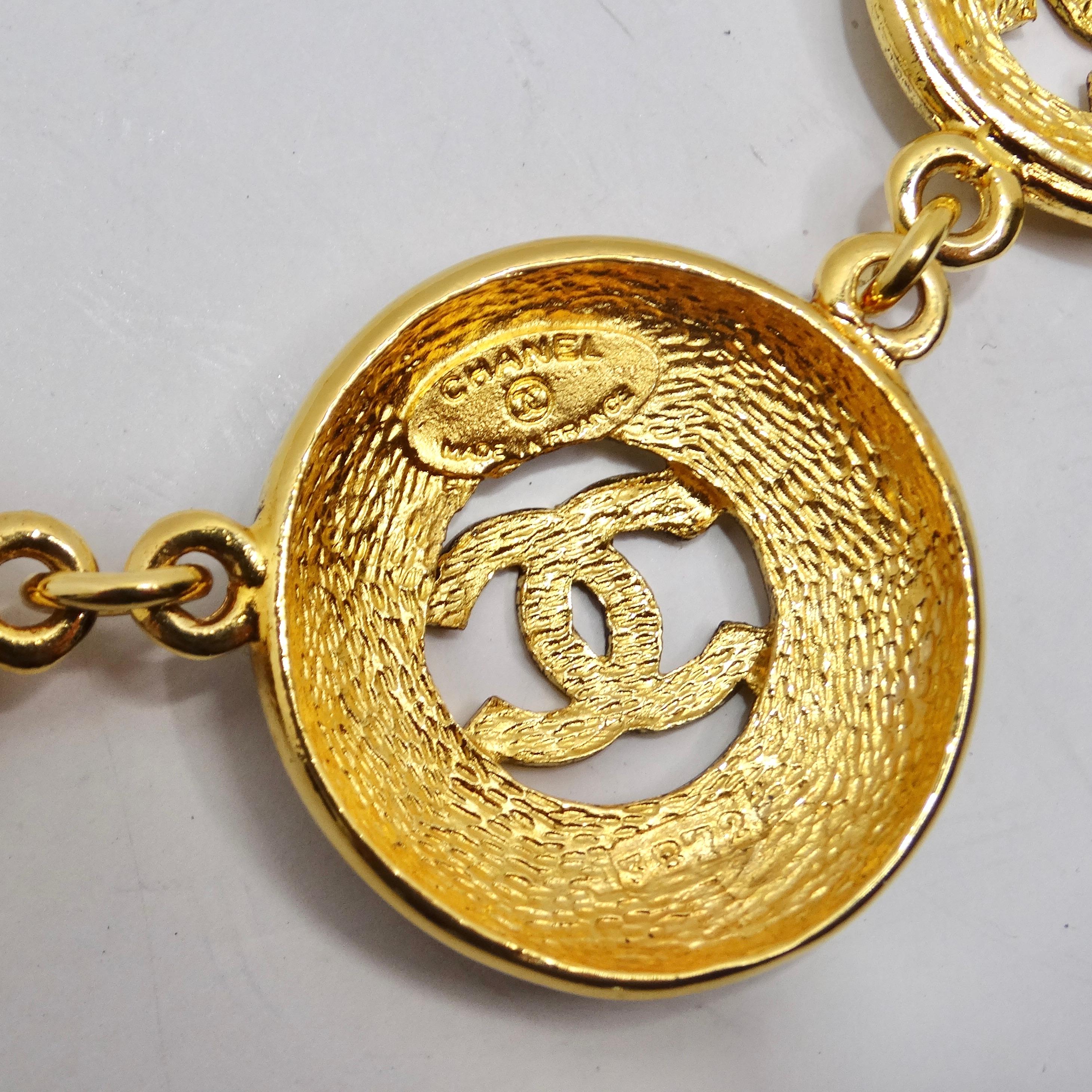 Chanel 1980s Logo Medallion Charm Necklace and Bracelet Set For Sale 8