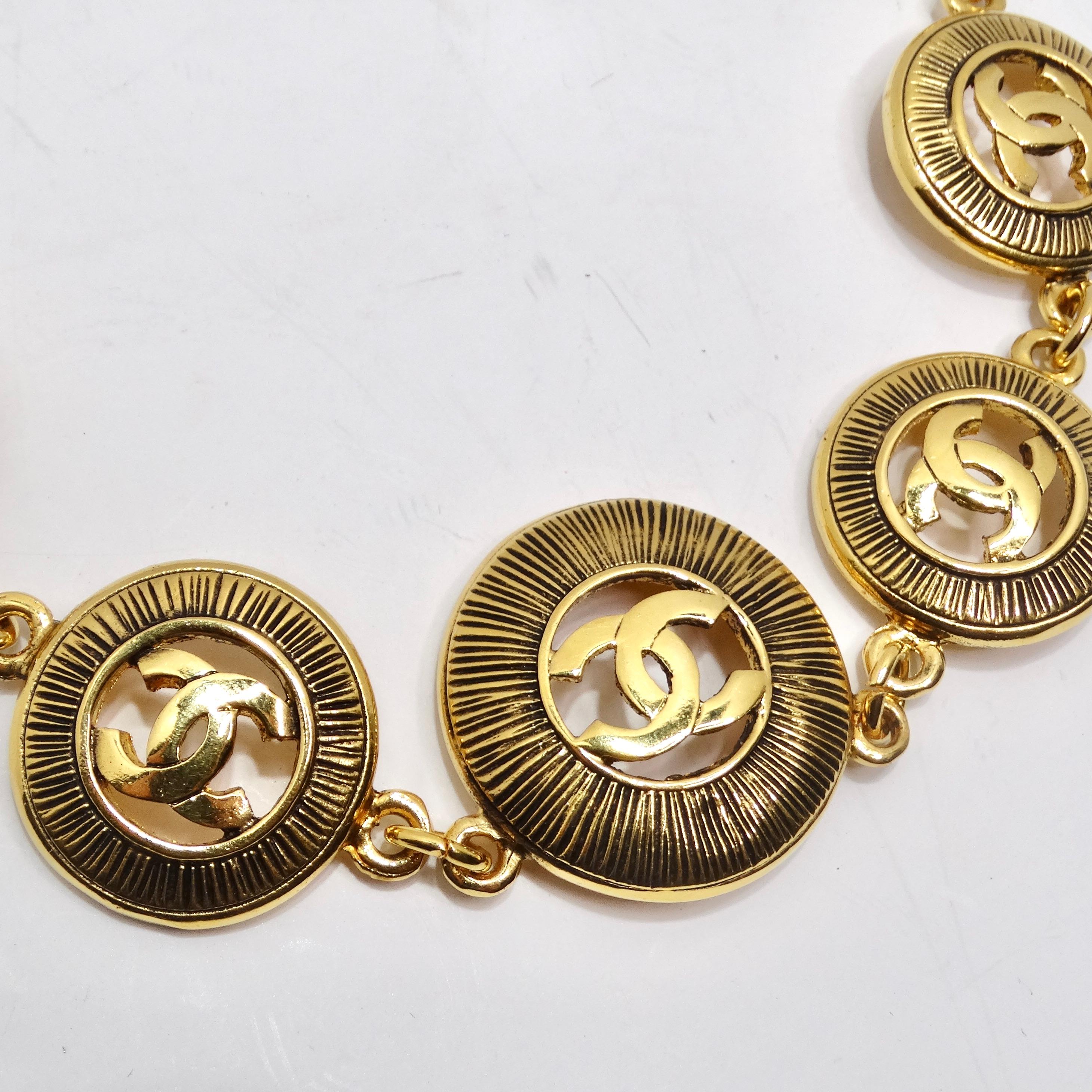 Chanel 1980s Logo Medallion Charm Necklace and Bracelet Set For Sale 5