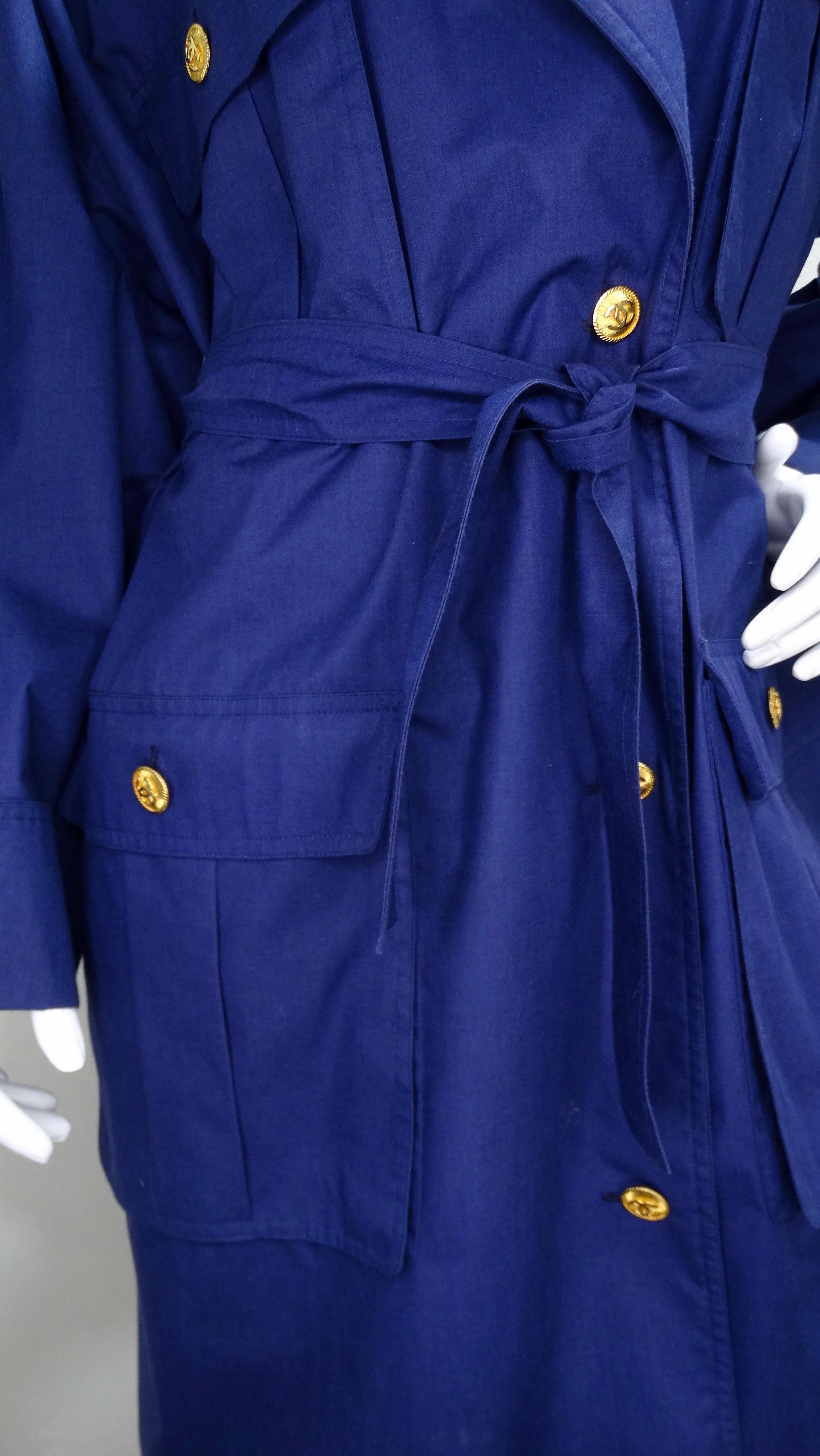 Women's or Men's Chanel 1980s Navy Blue Trench Coat 