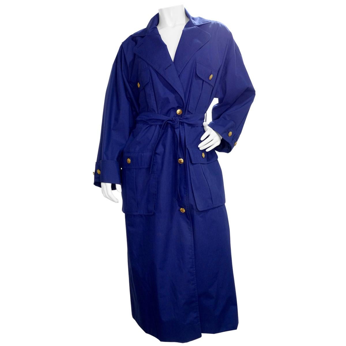 Chanel 1980s Navy Blue Trench Coat 
