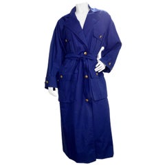 Retro Chanel 1980s Navy Blue Trench Coat 