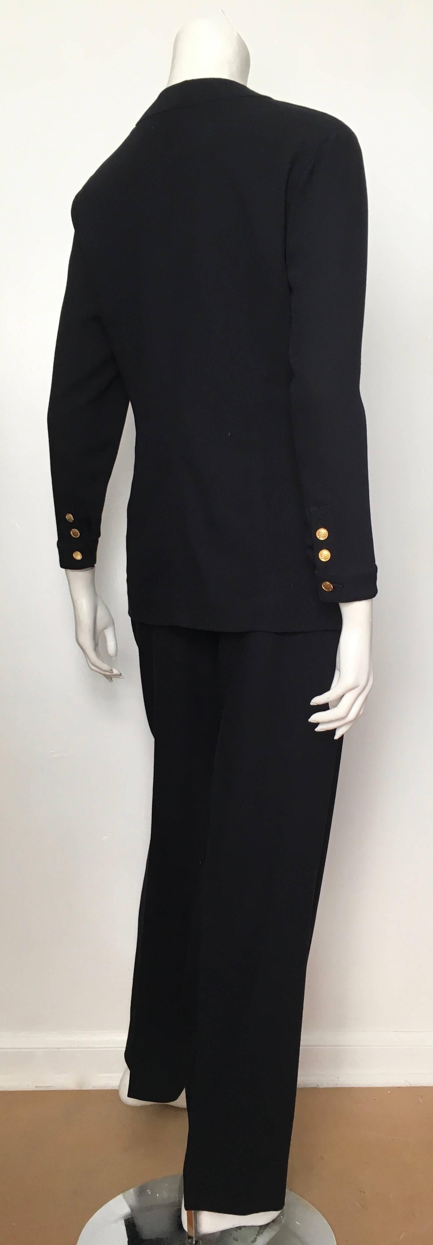 Black Chanel 1980s Navy Gabardine Wool Pant Suit Size 4.  For Sale