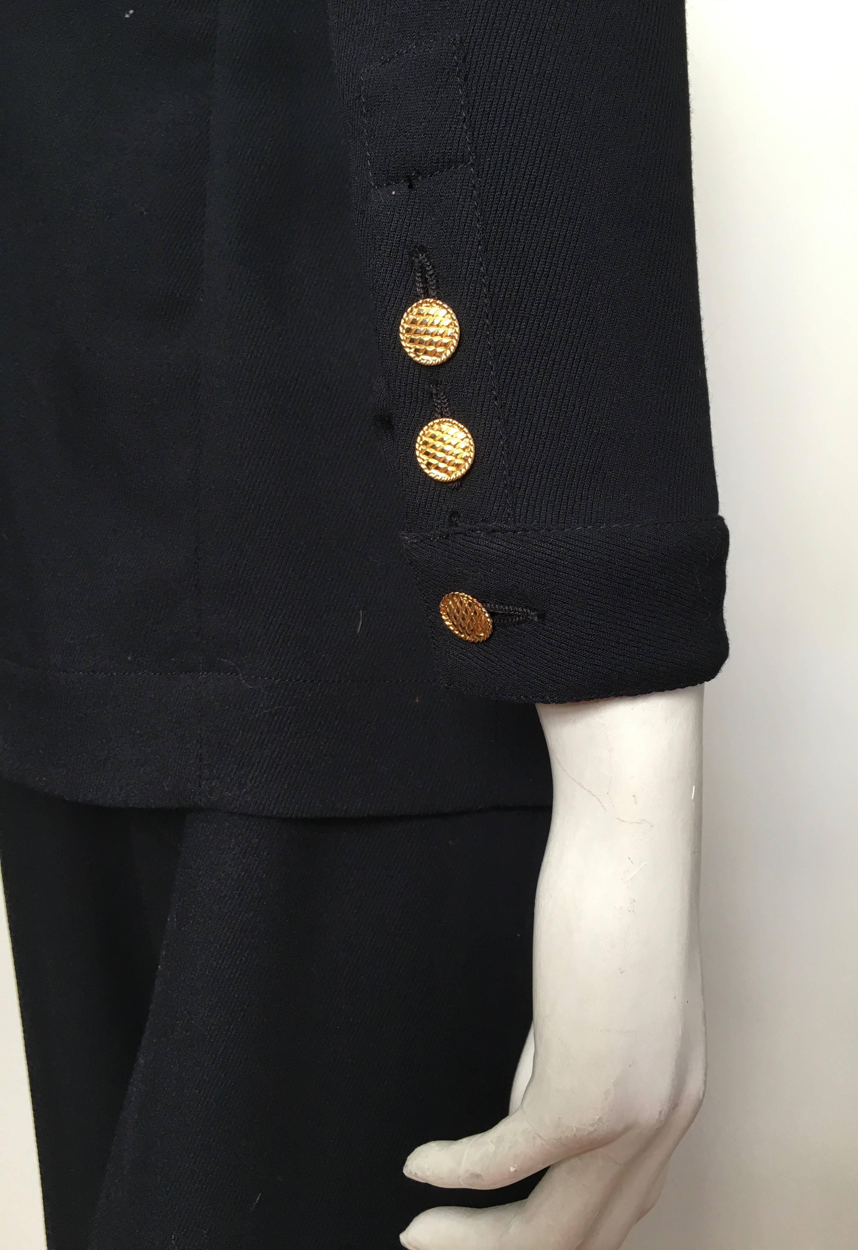 Chanel 1980s Navy Gabardine Wool Pant Suit Size 4.  In Excellent Condition For Sale In Atlanta, GA