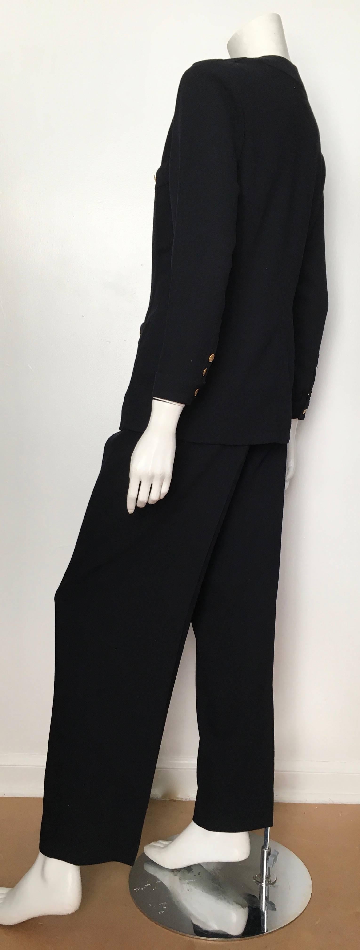 Women's or Men's Chanel 1980s Navy Gabardine Wool Pant Suit Size 4.  For Sale