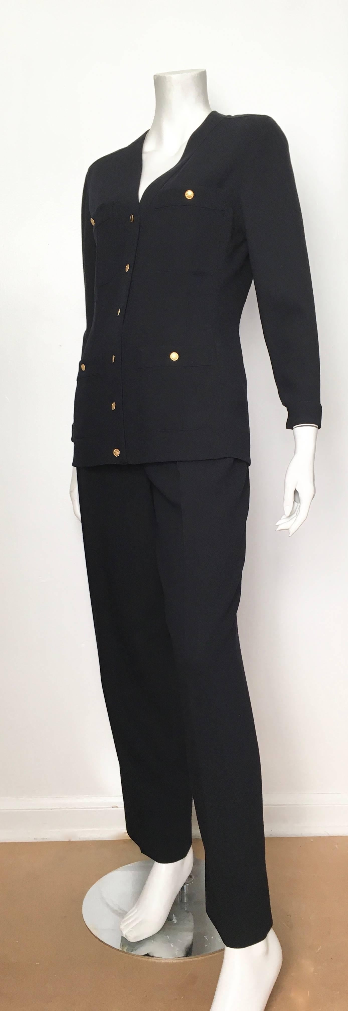 Chanel 1980s Navy Gabardine Wool Pant Suit Size 4.  For Sale 1