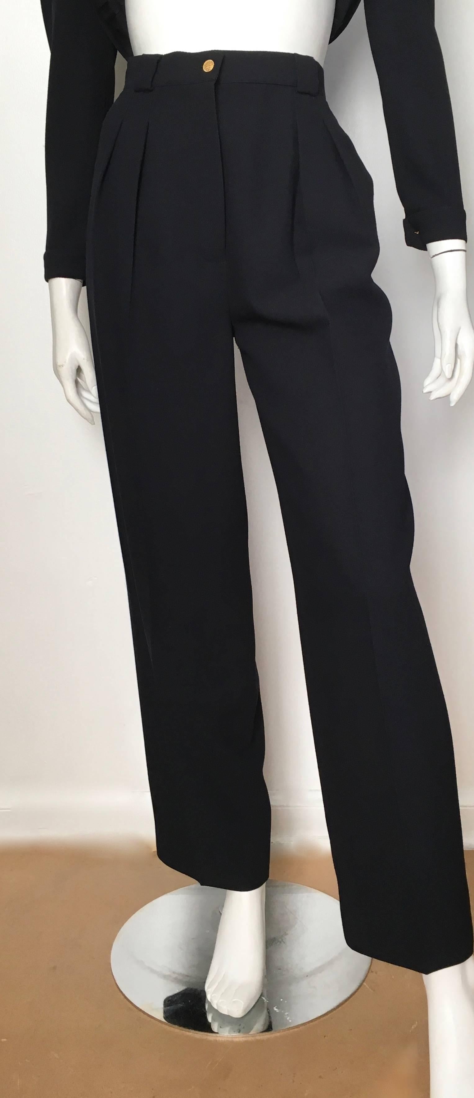 Chanel 1980s Navy Gabardine Wool Pant Suit Size 4.  For Sale 2