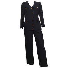 Chanel 1980s Navy Gabardine Wool Pant Suit Size 4.