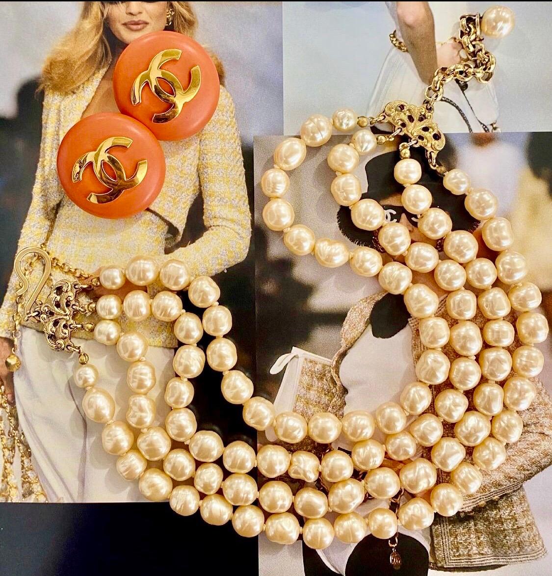 Add some color to your look with these adorable Chanel earrings! Designed by Victoire de Castellane from 1986 to 1989, these circular orange earrings from Chanel's 24th collection feature a gold CC with clip-on closures. Stamped Chanel 24 Made in