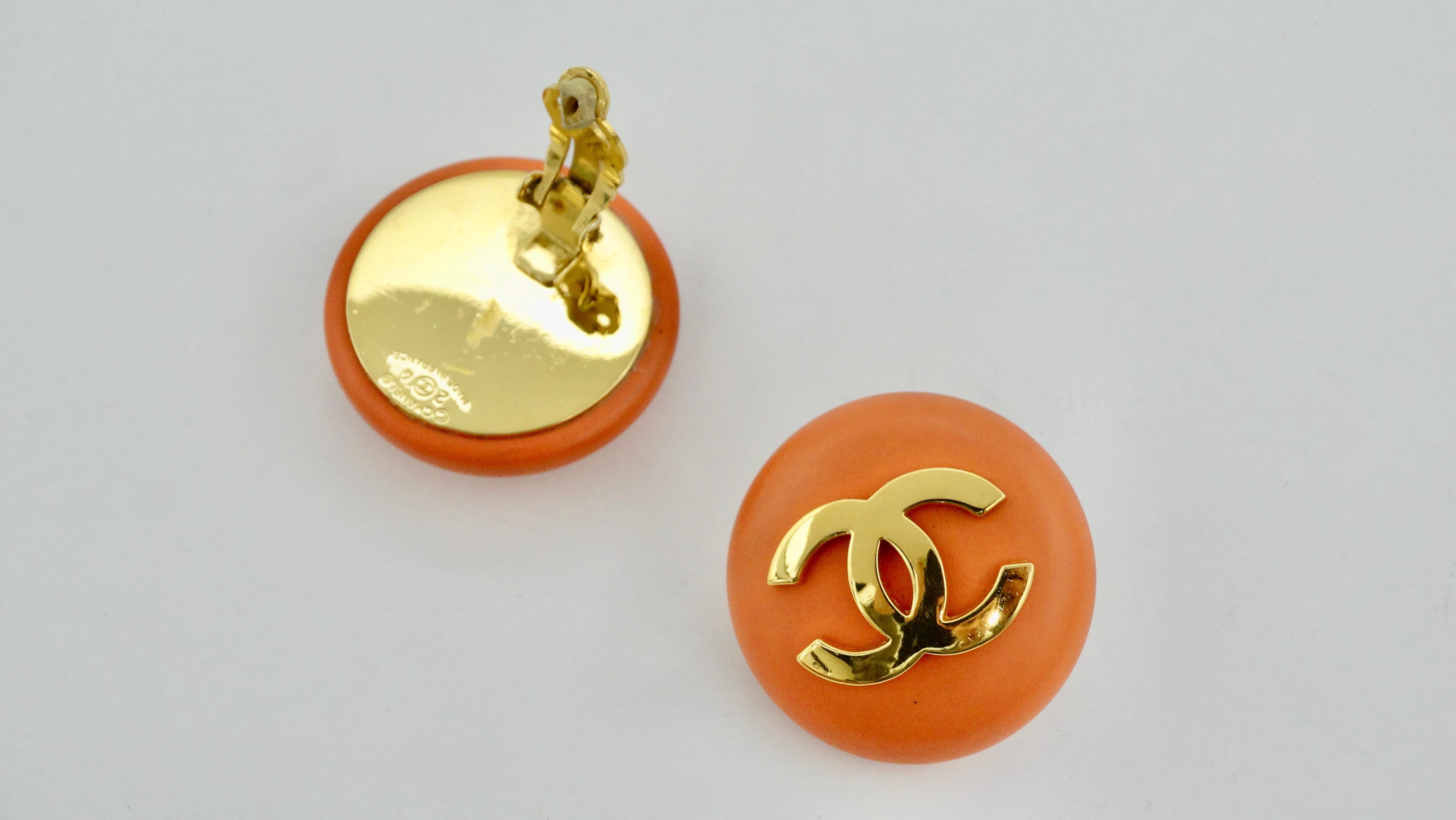 Women's or Men's Chanel 1980s Orange CC Earrings 