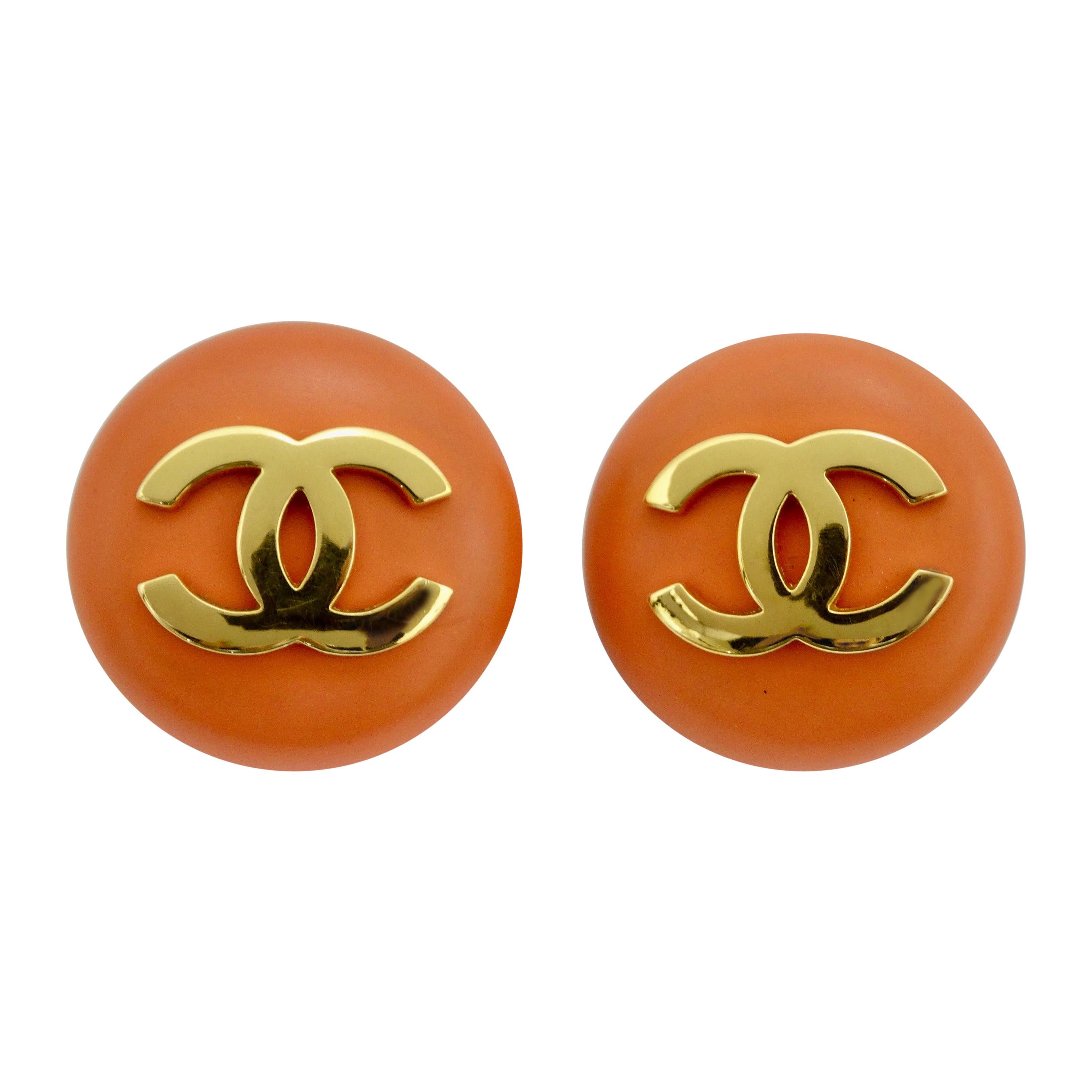 Chanel 1980s Orange CC Earrings 