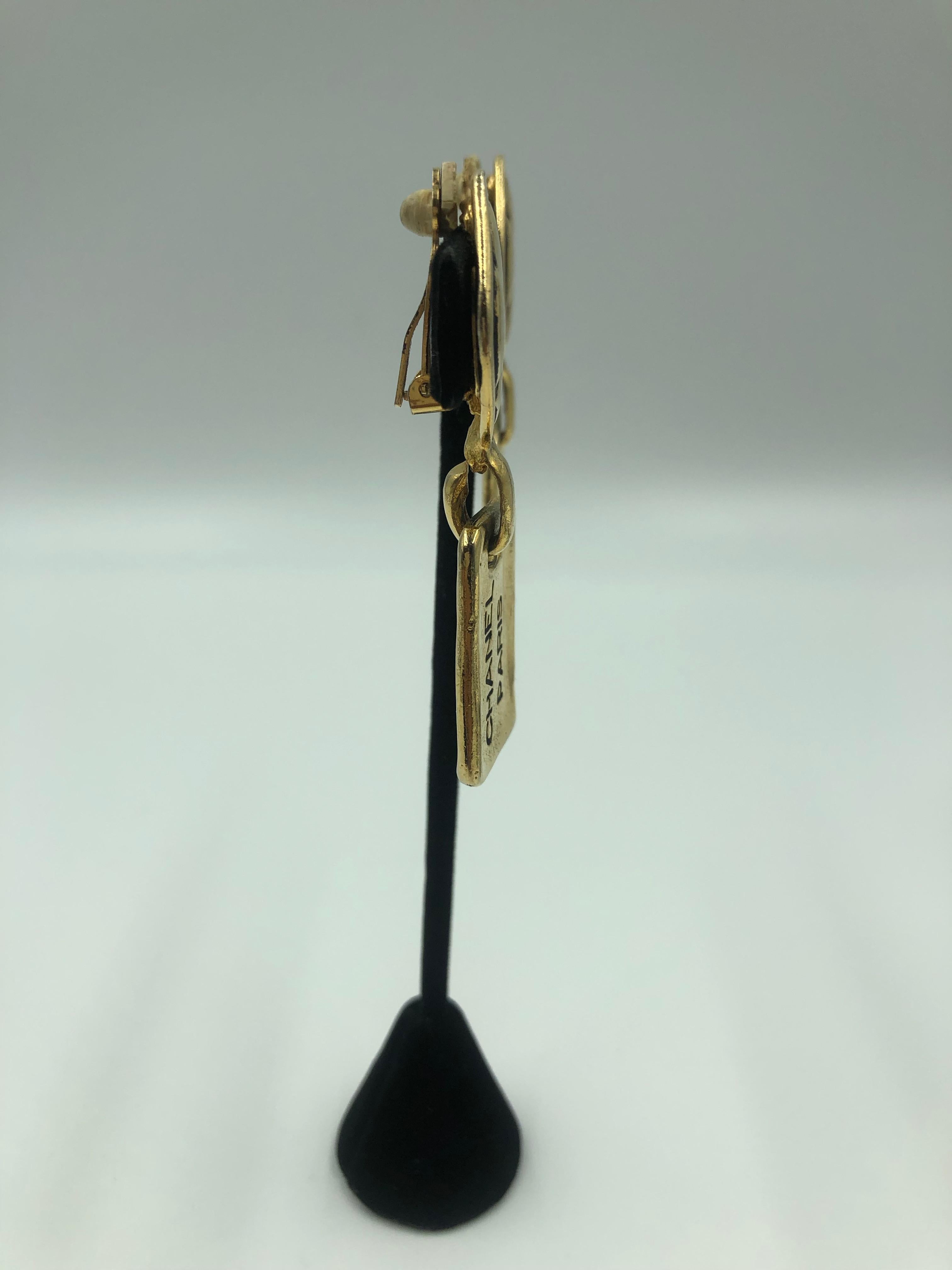 Chanel 1980's Paris Stamped Gold Tone Drop Earrings In Good Condition In Los Angeles, CA