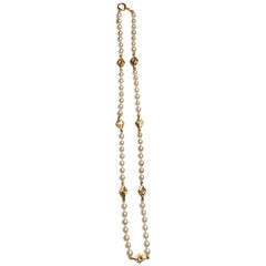 Chanel 1980s Pearl with Gold and Rhinestone Accent Necklace