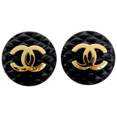 Vintage Chanel 1980s Quilted CC Earrings 