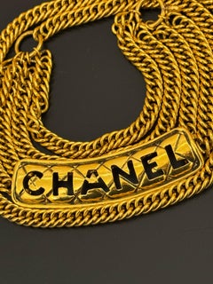Chanel 1980’s rare 24k gold plated quilted cut out plate name belt/necklace
