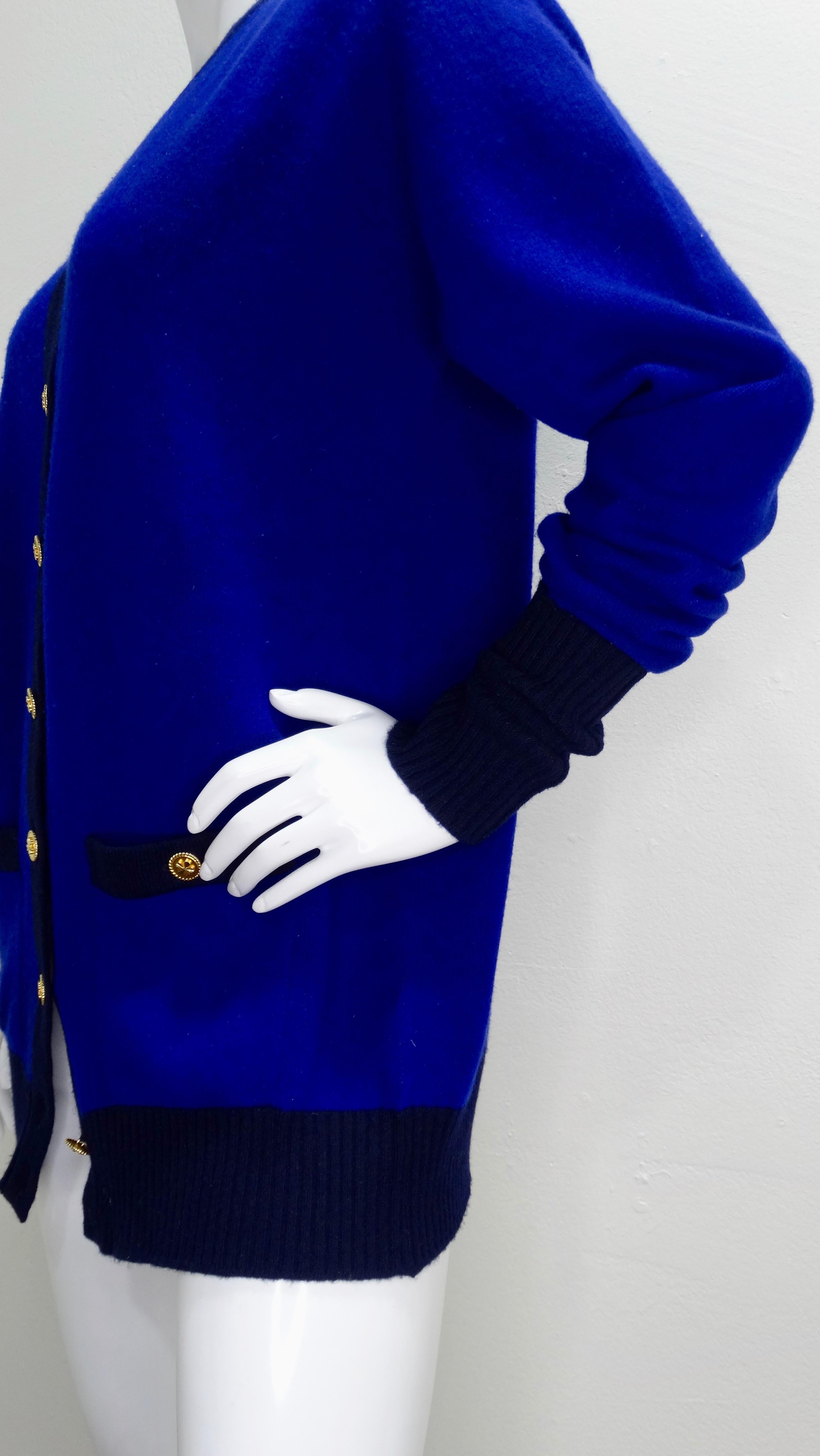 Chanel 1980s Royal Blue Cashmere Cardigan  4