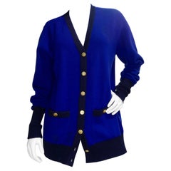 Retro Chanel 1980s Royal Blue Cashmere Cardigan 